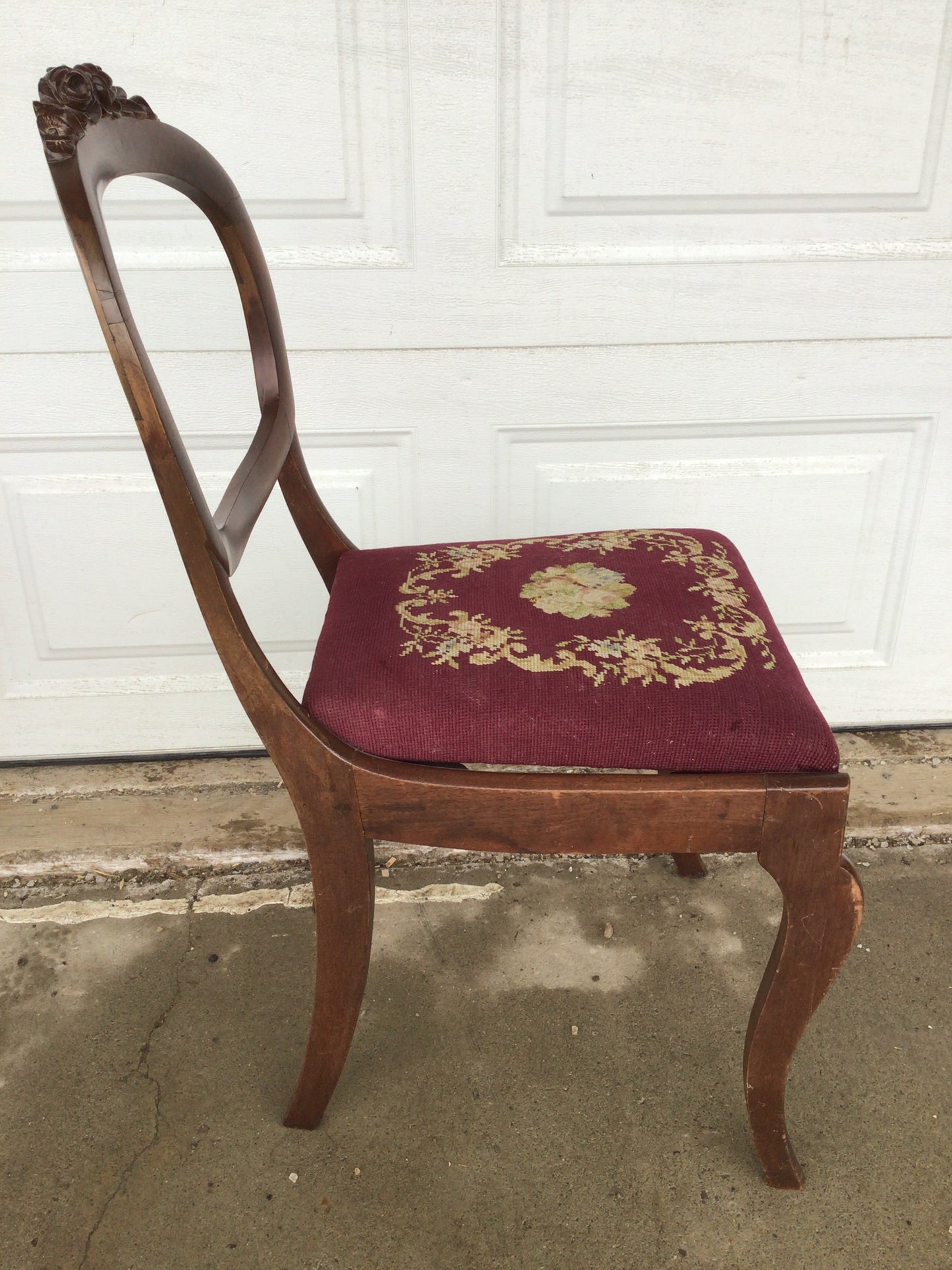 Vintage Needlepoint Carved Wood Chair