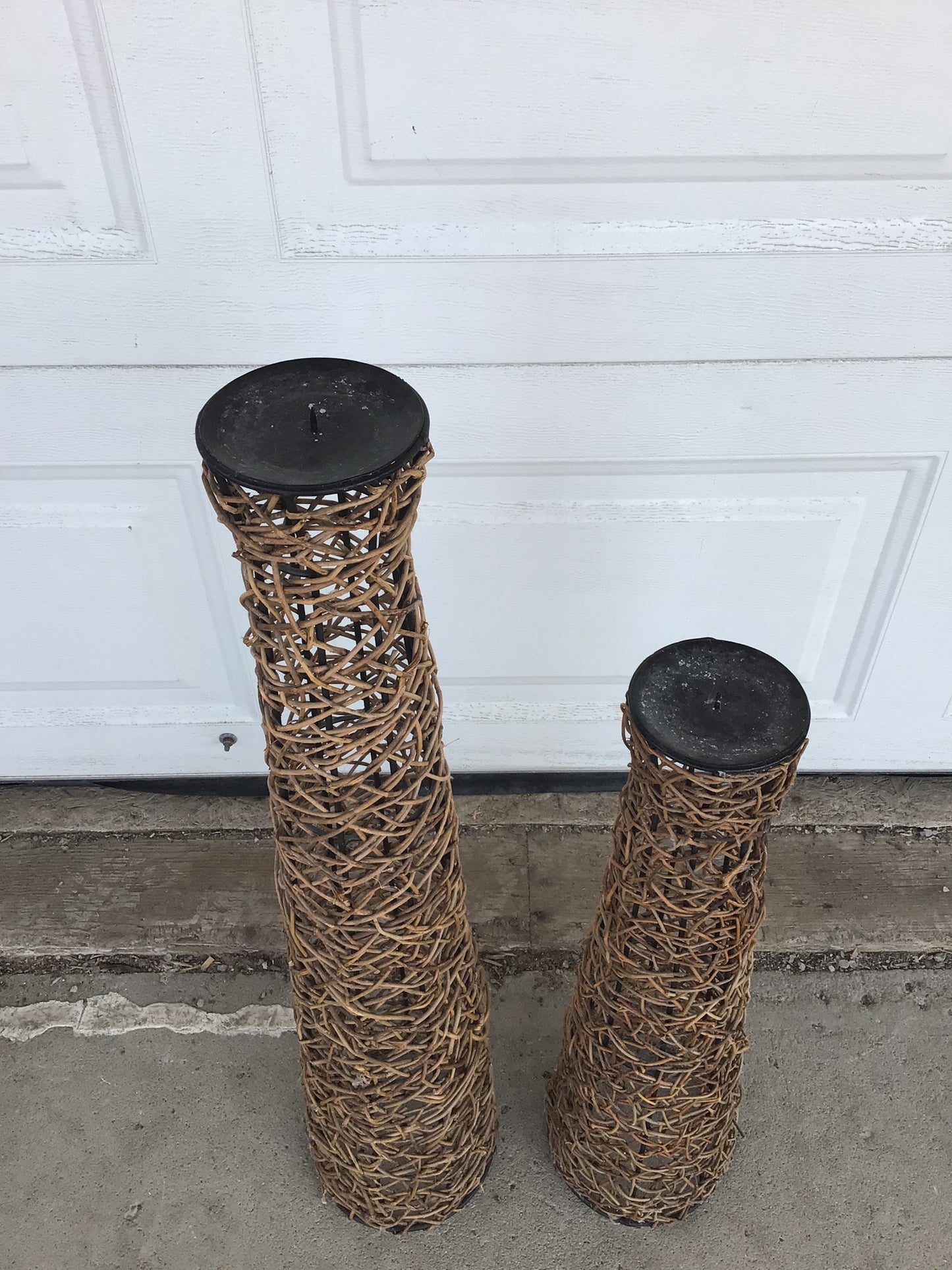 Wicker Candleholders, Set of 2