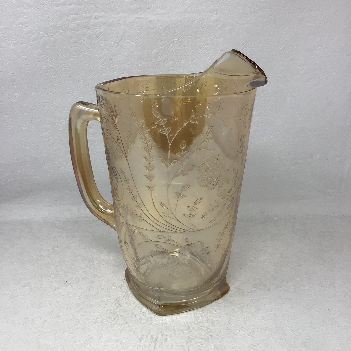 Jeanette Glass “Floragold Louisa” Carnival Glass Pitcher