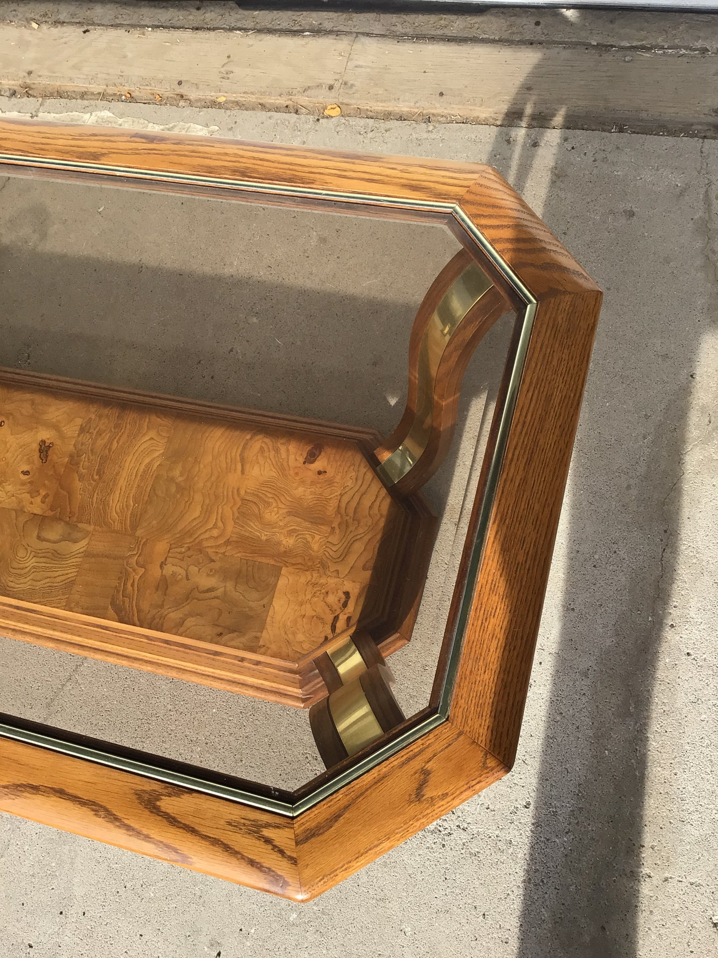 Wood and Glass Long Octagon Coffee Table