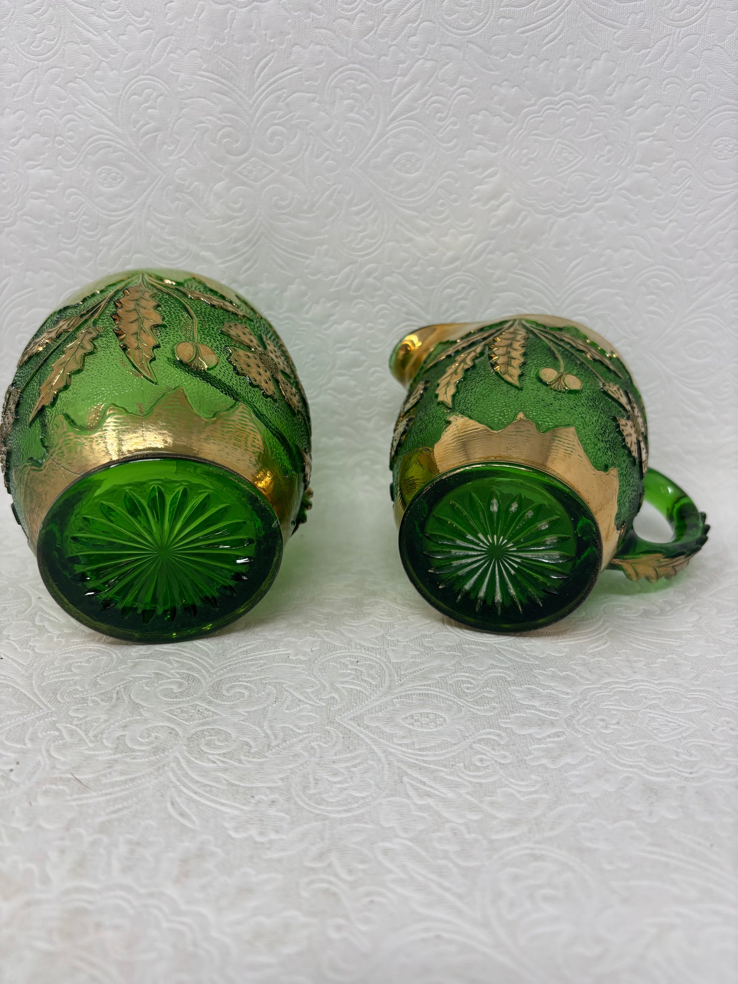 Antique U.S. Glass Co. Delaware Green Glass Cream And Sugar Set