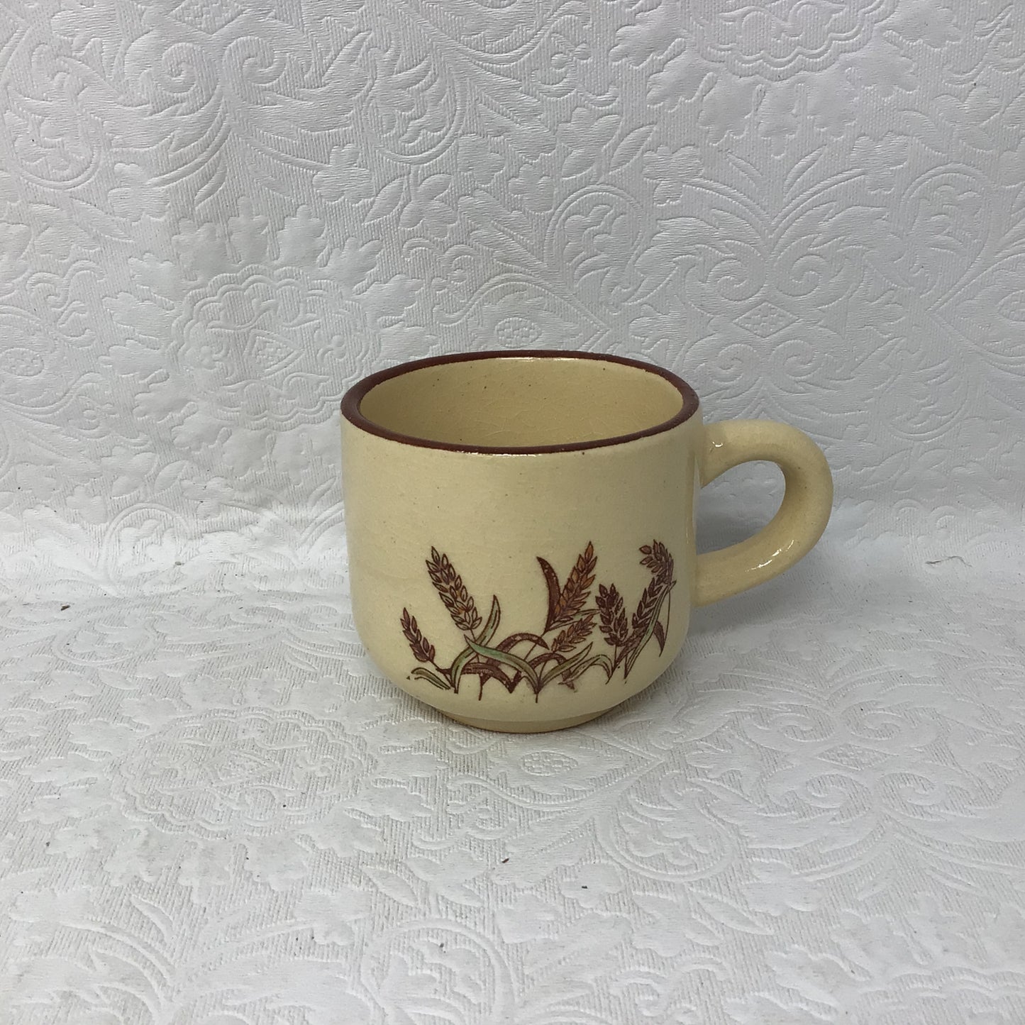 Small Beige Teapot And Cups With Wheat Design