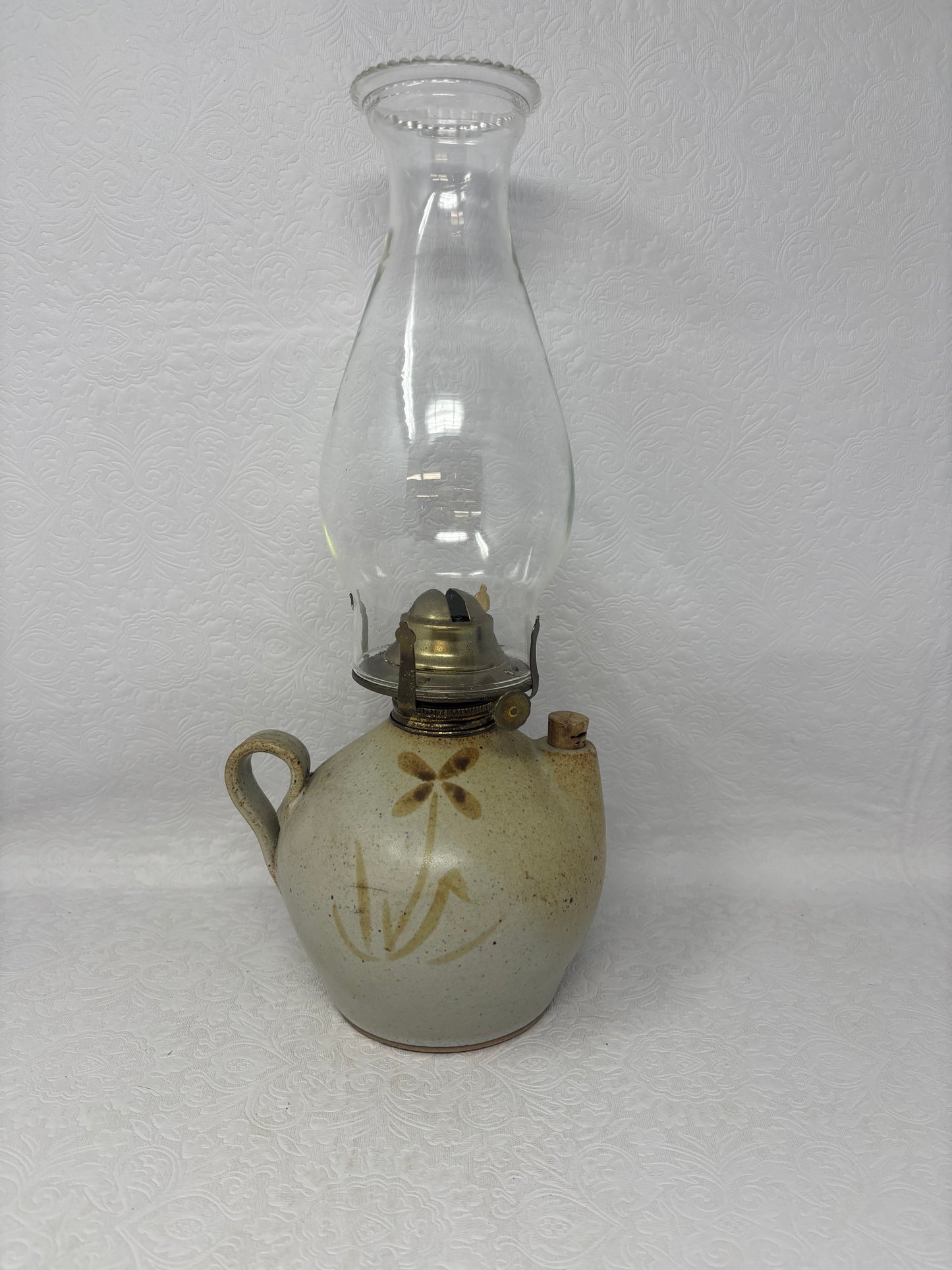 Hand Made Stoneware Oil Lamp Base & Chimney