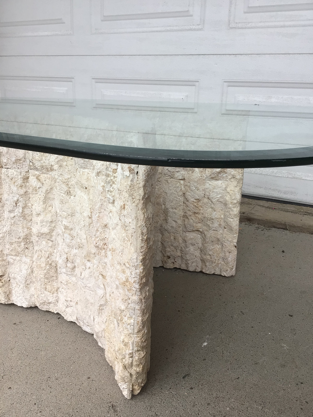 Vintage Postmodern Tessellated Stone Glass Coffee Table