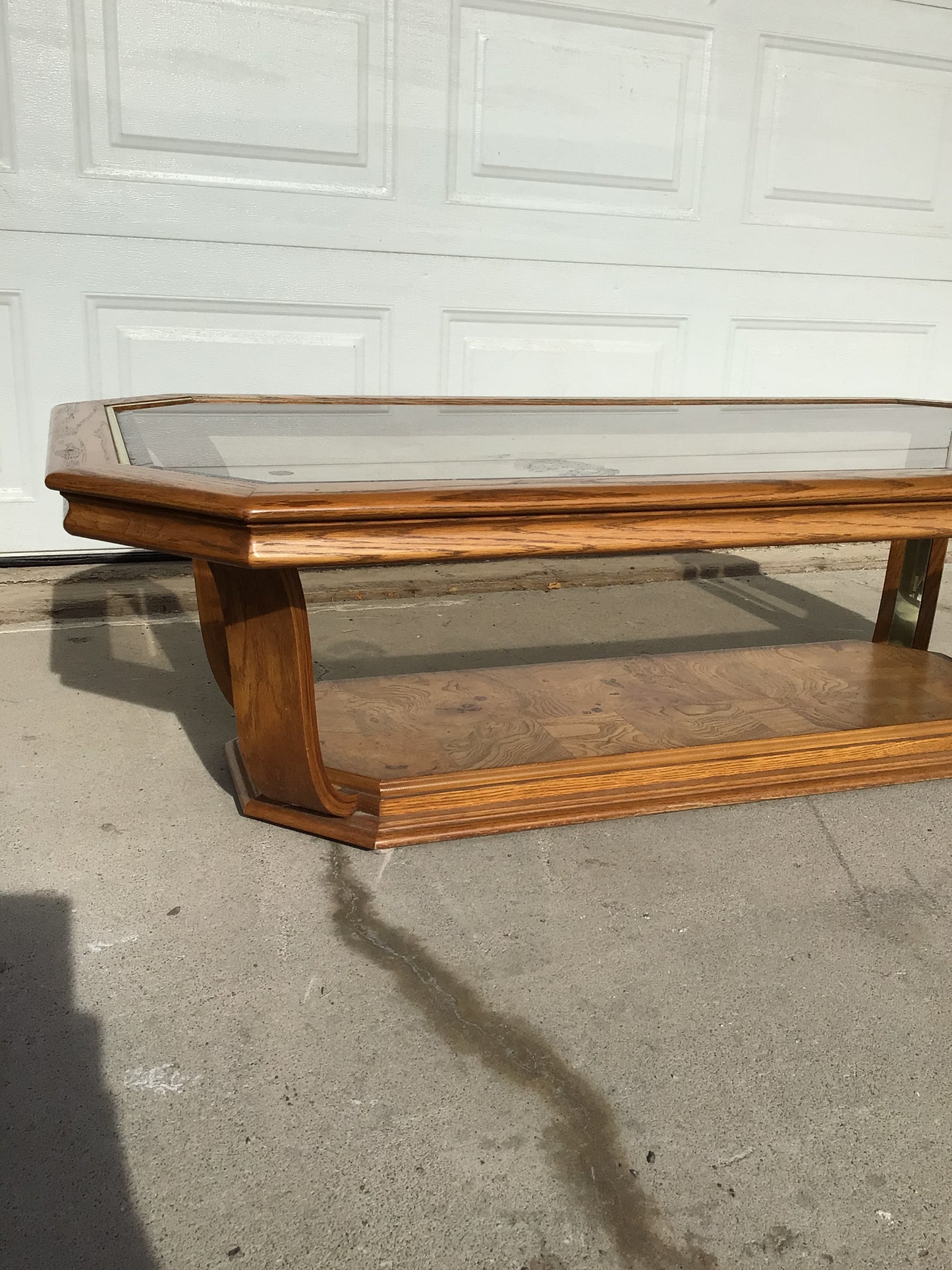 Wood and Glass Long Octagon Coffee Table
