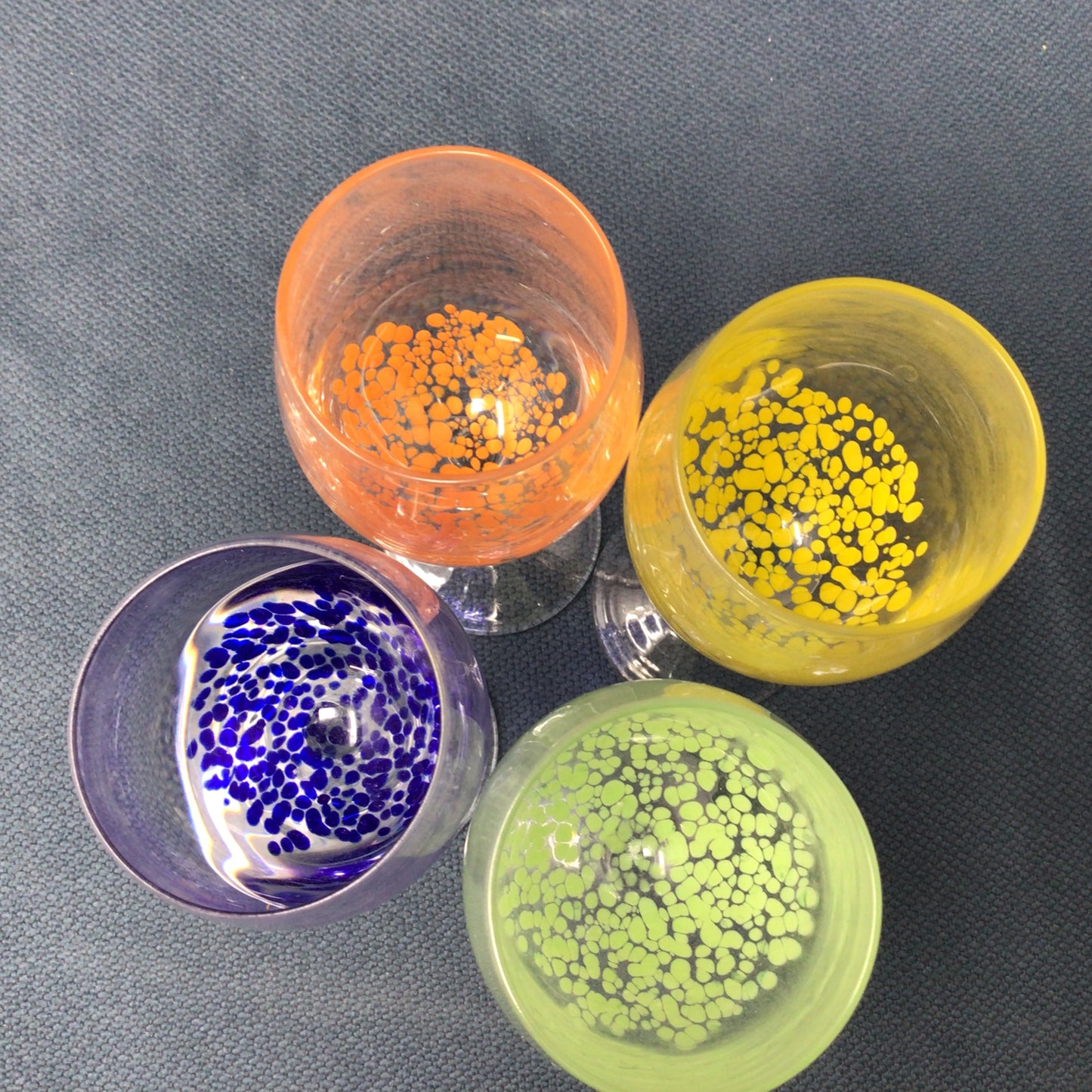Set Of Seven Colourful Dot Wine Glasses