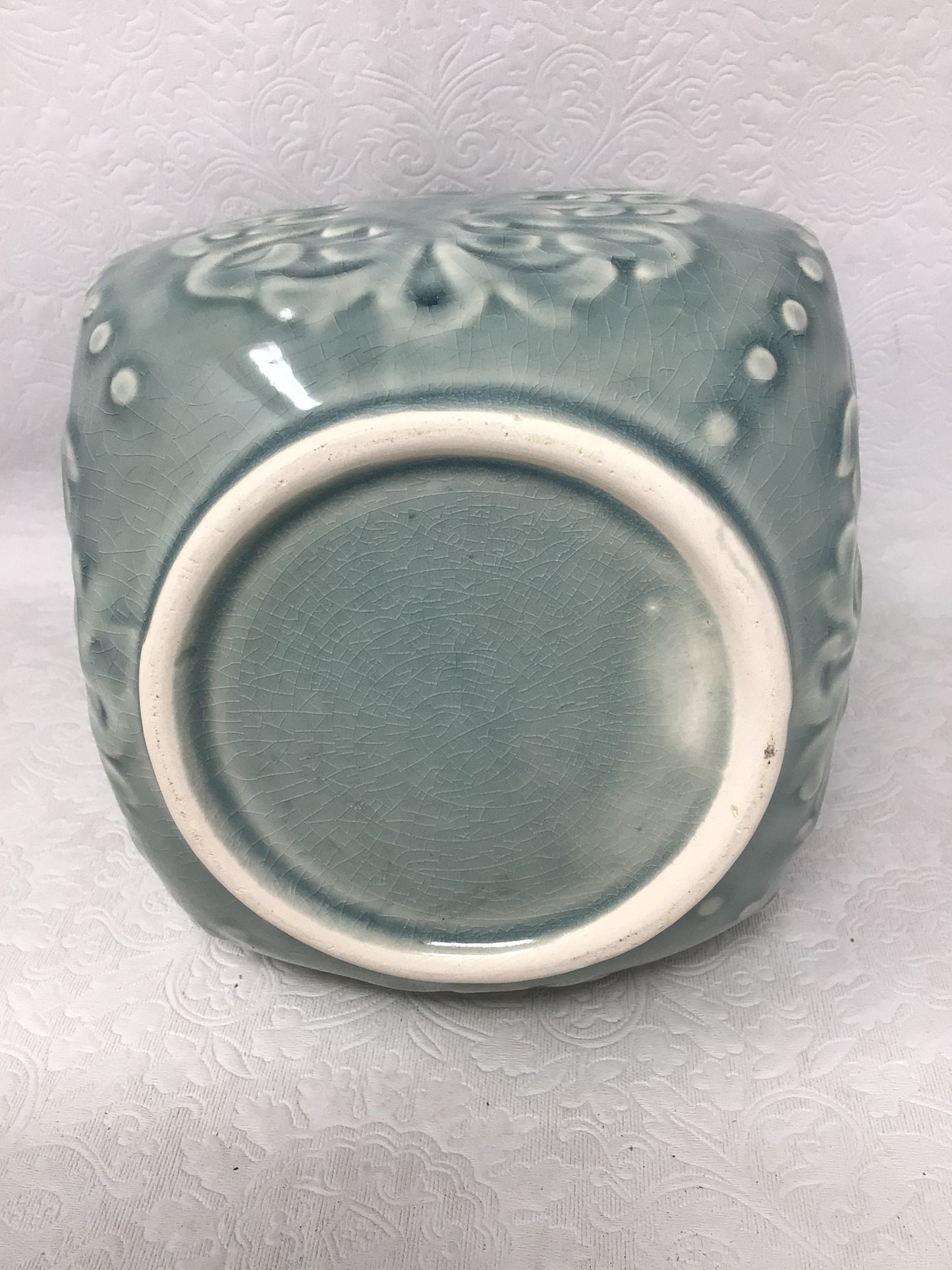 Blue Grey Floral Design Porcelain Vase