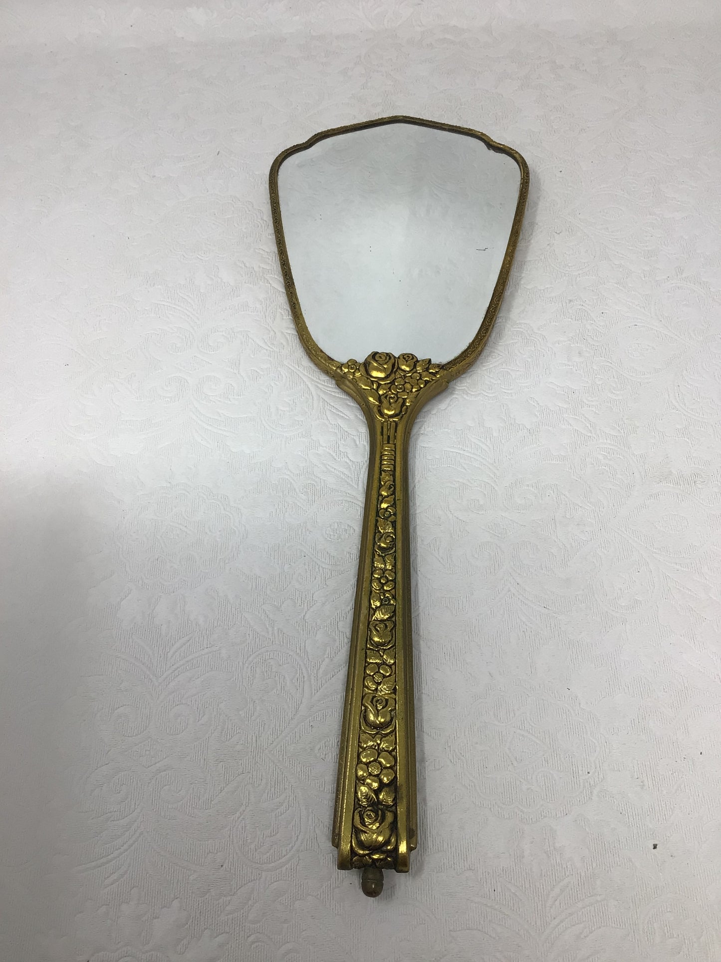 Green and Gold Hand Mirror and Brush