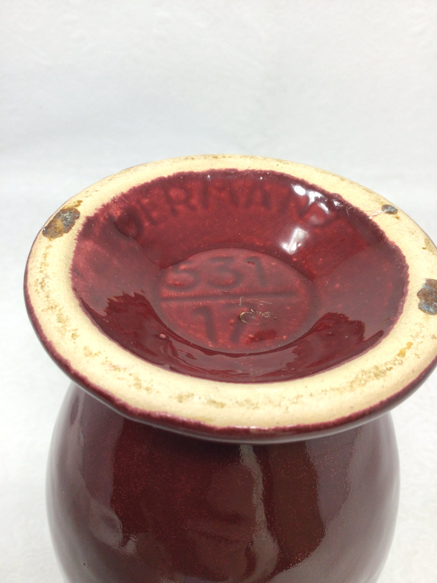 Ceramic Handled Red and Gold Vase