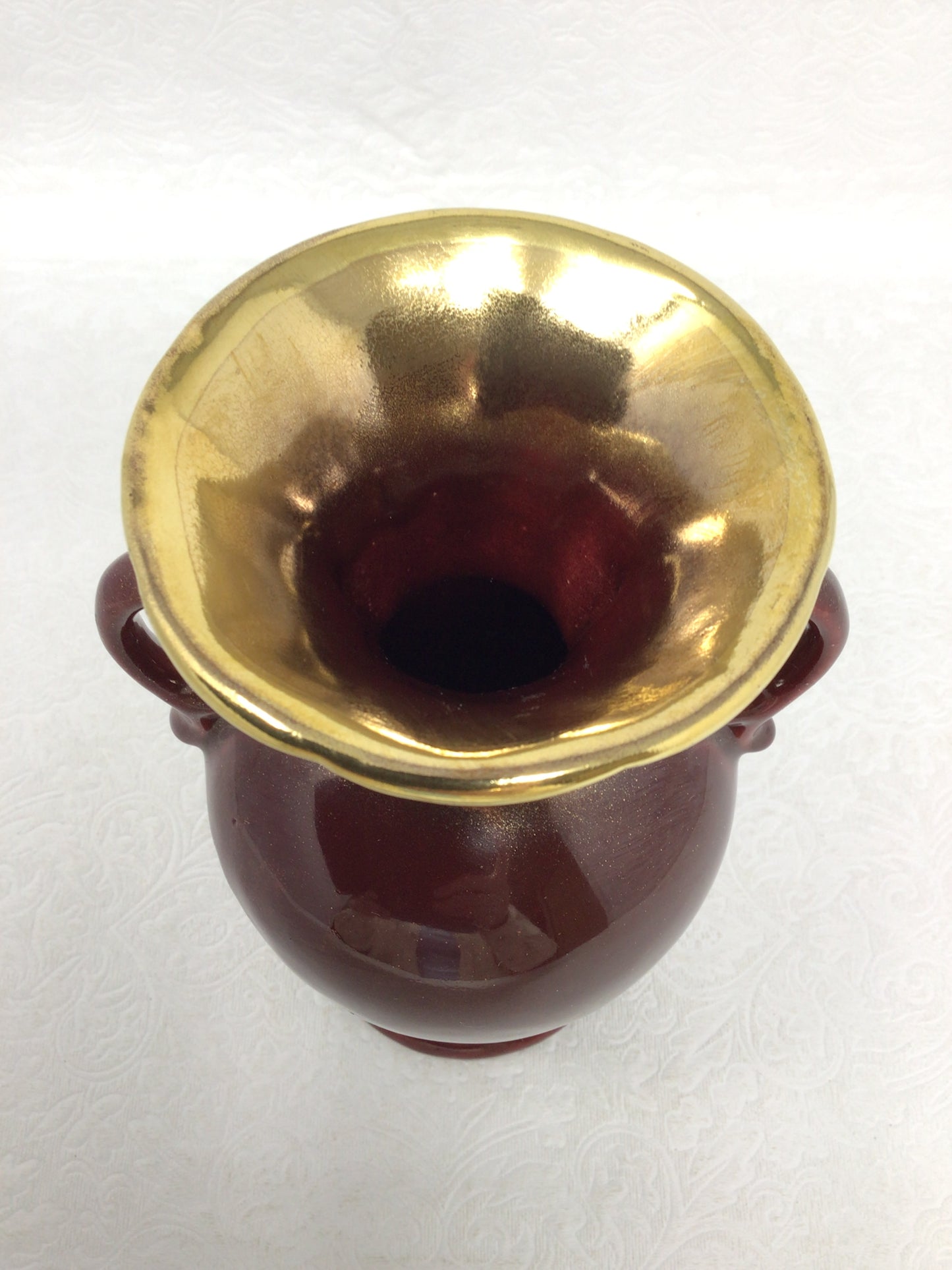 Ceramic Handled Red and Gold Vase
