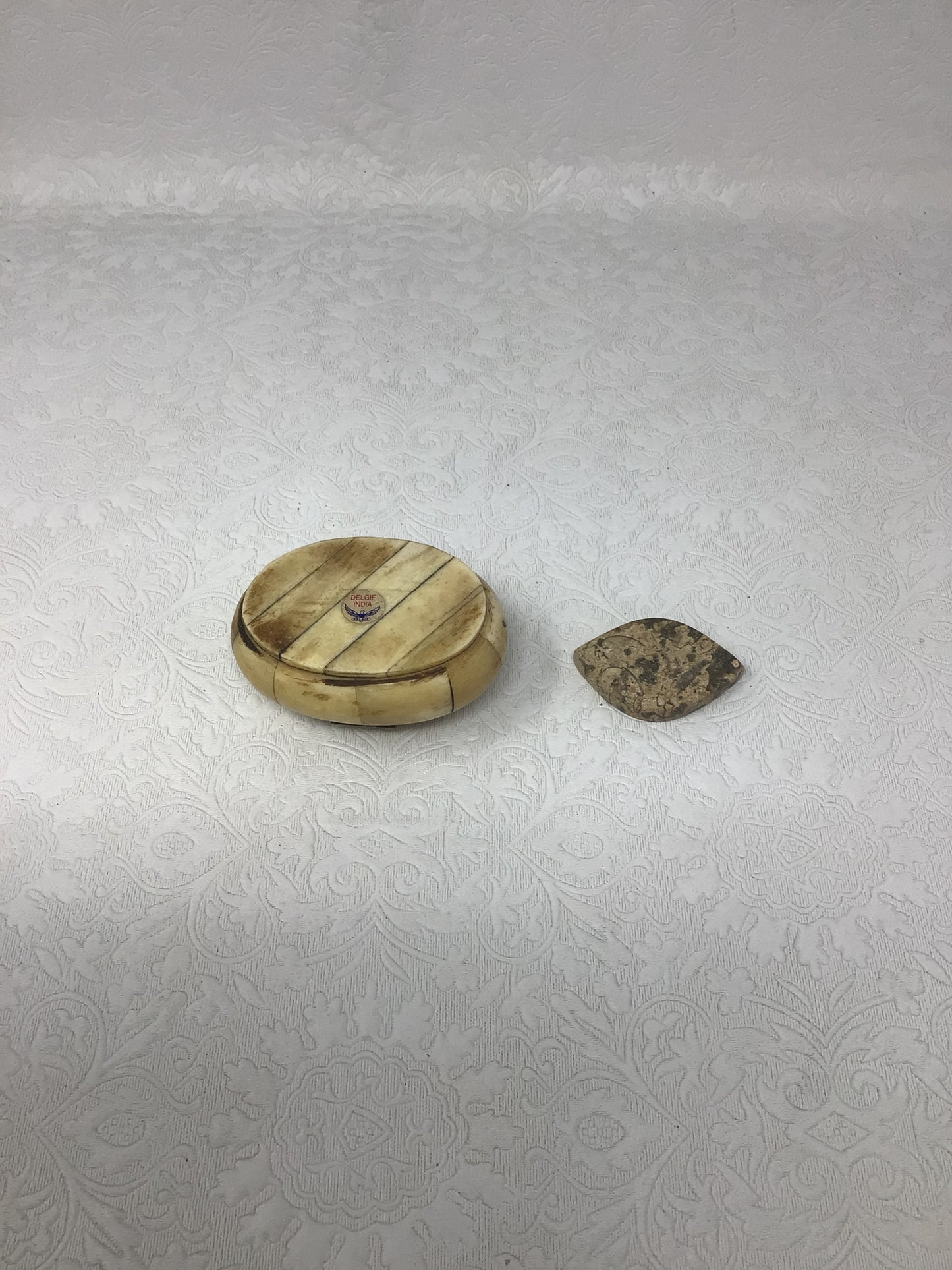 Oval Brass and Bone Trinket Box