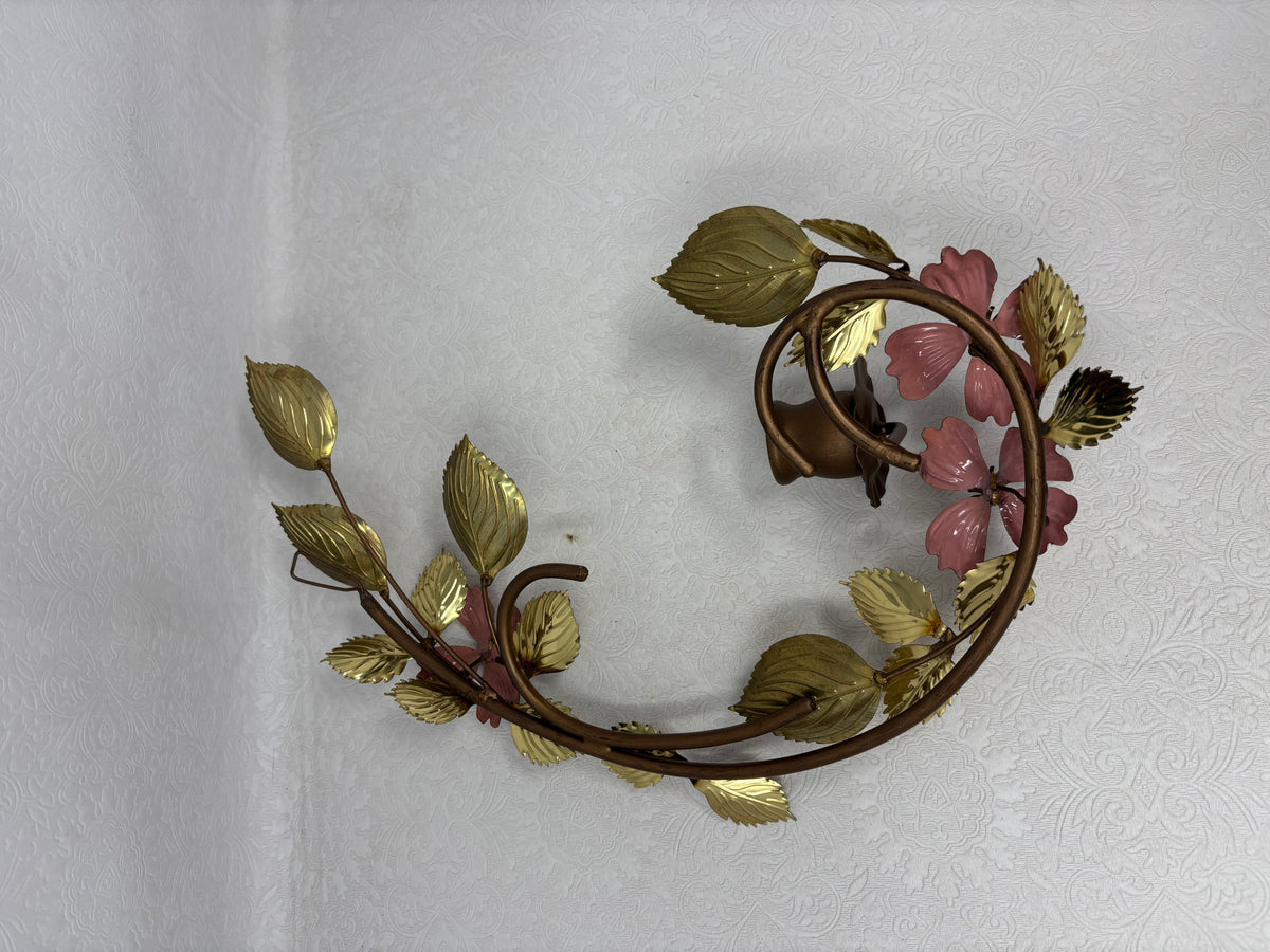 Set of 2 Floral & Gold Leaf Wall Sconces