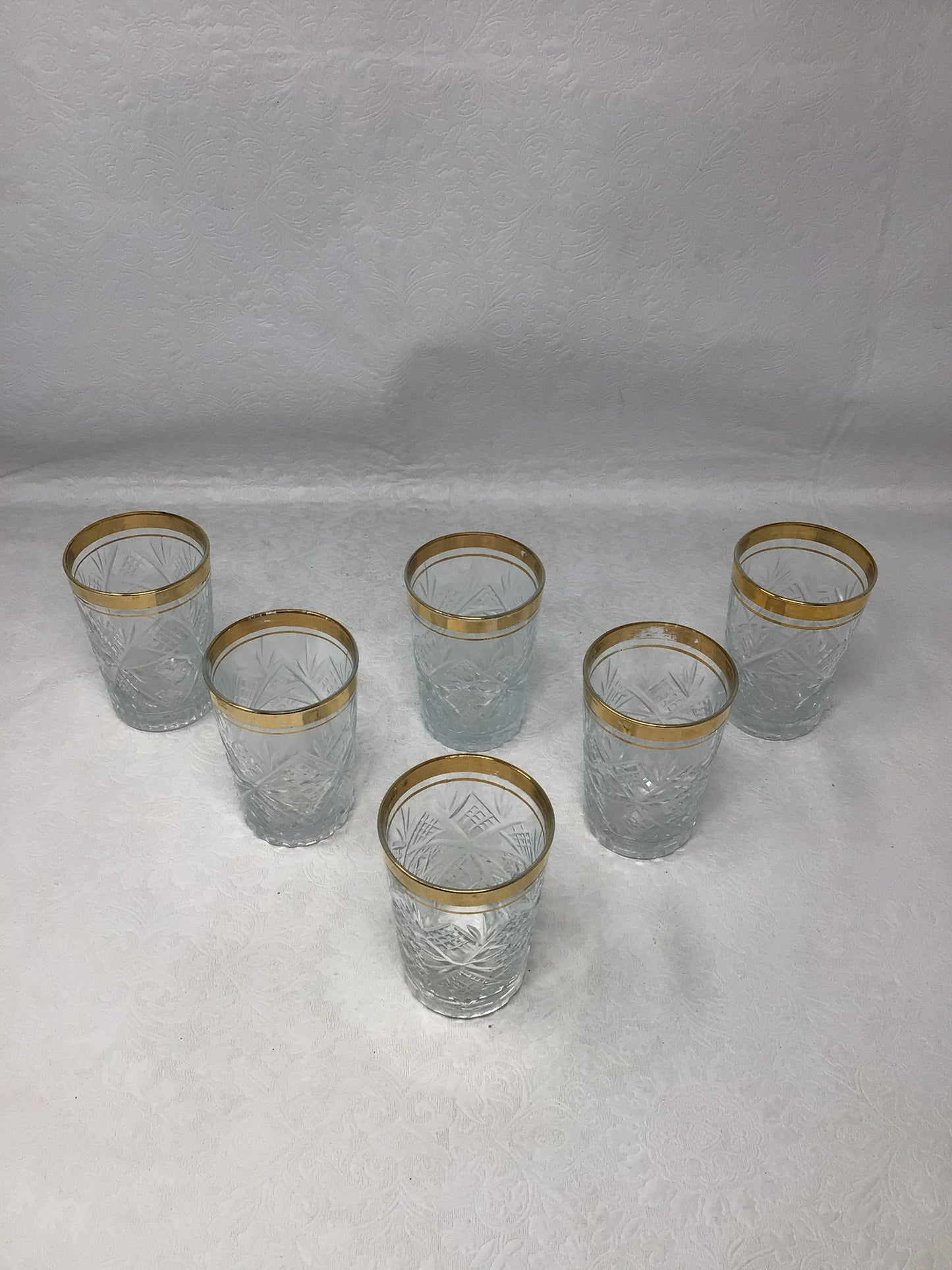 Cut Glass Cups with Gold Rim Set of 6