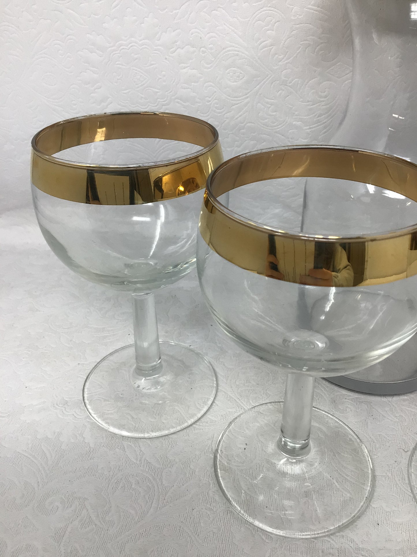 Gold Rim Glasses and Decanter