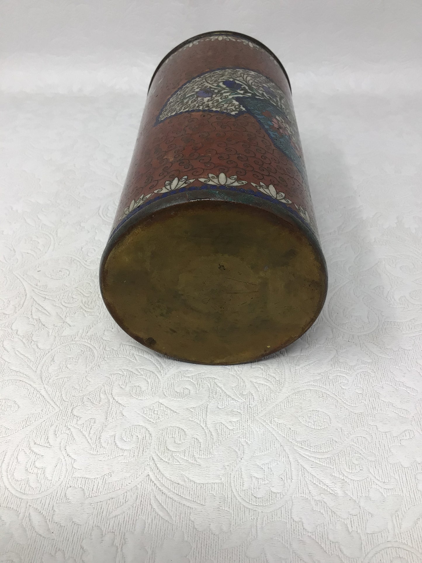 Antique Japanese Cloisonné Brass Brush Pot