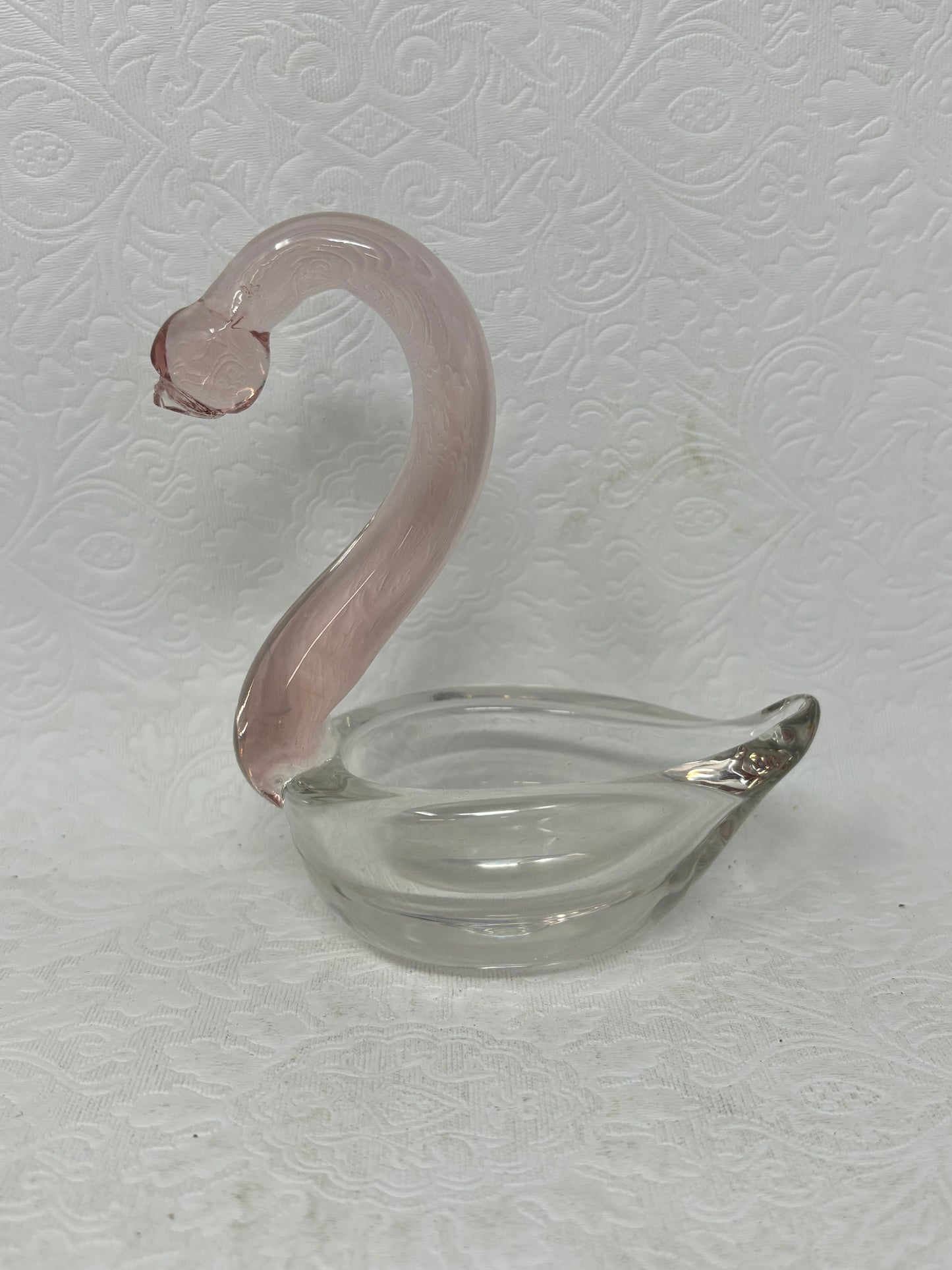 Vintage Italian Pink Crystal Glass Swan Dish