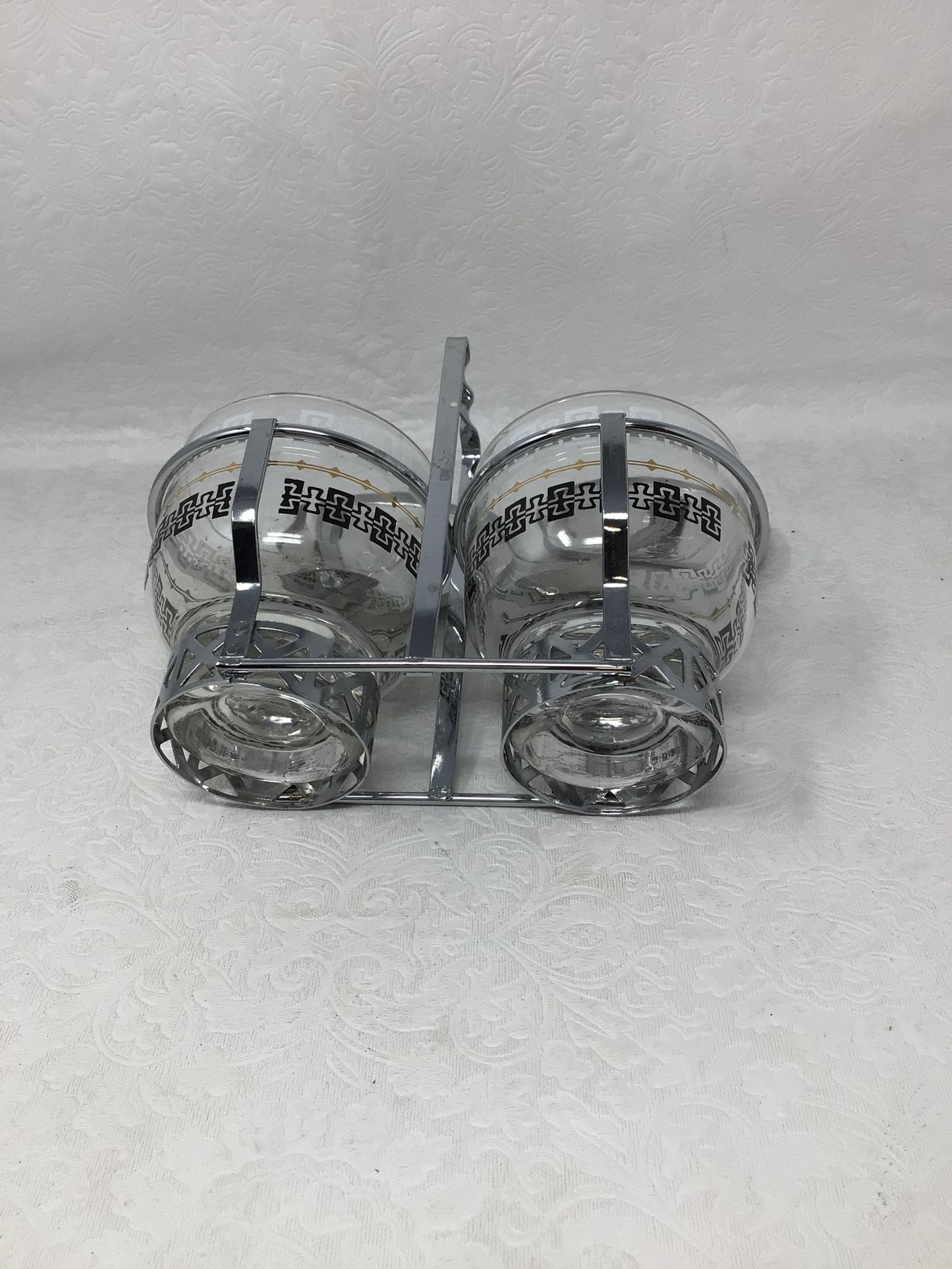Vintage Libbey Glass Condiment Server Set with Metal Caddy