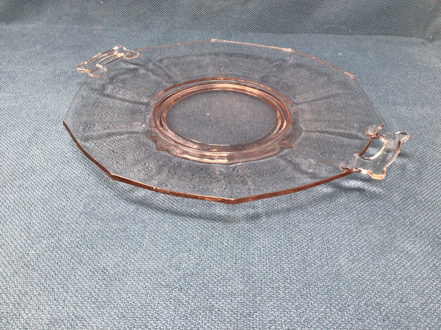 Pink Depression Clear Glass Octagon Handled Serving Plate
