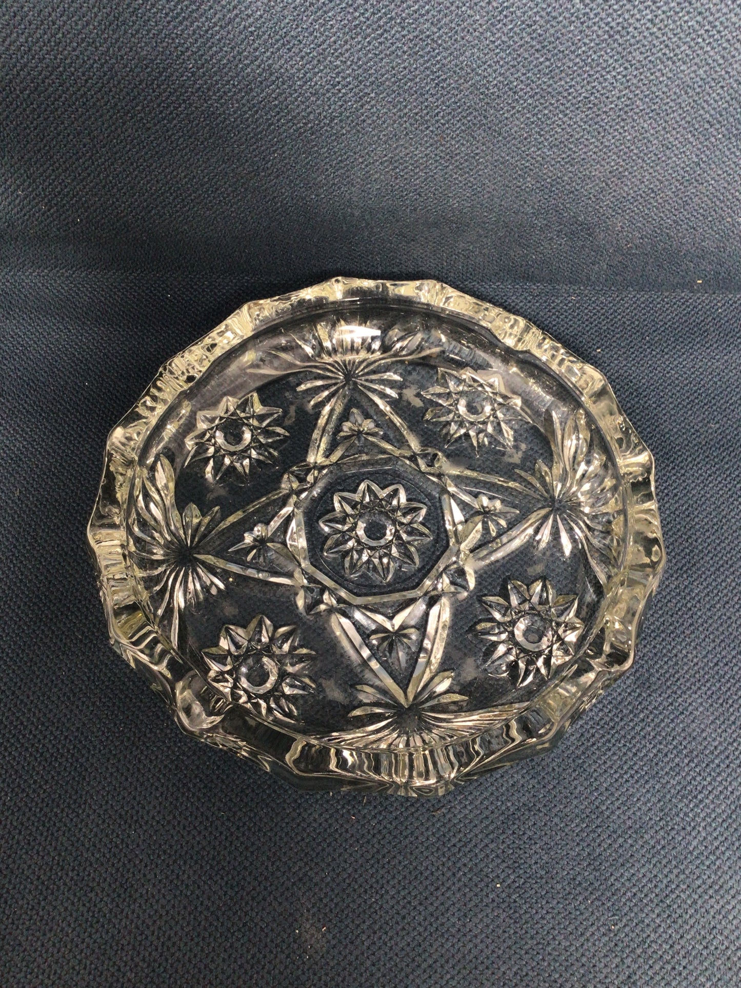 Vintage Anchor Hocking Prescut Clear Star Pattern Glass Tray