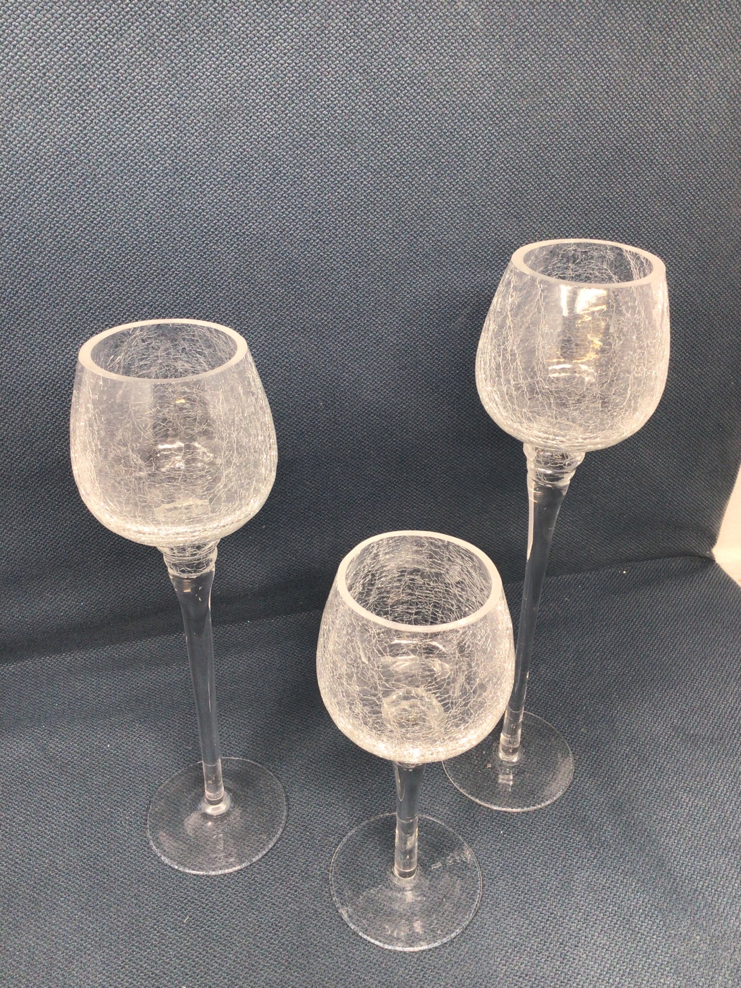 Crackle Glass Candleholders, Set of 3