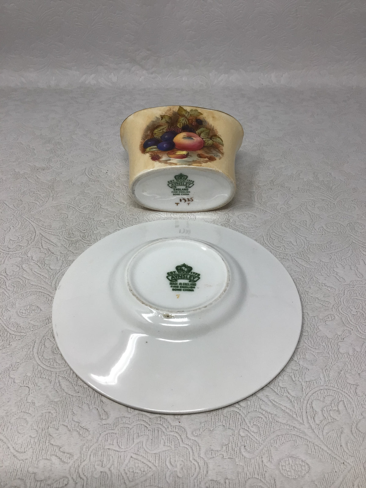 Pair of Aynsley Bone China "Orchard Gold" Fruit Dish Set