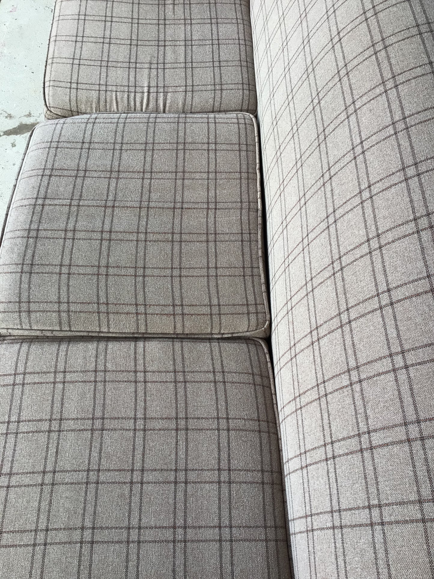 Three-Seater Plaid Couch with Pleated Skirt