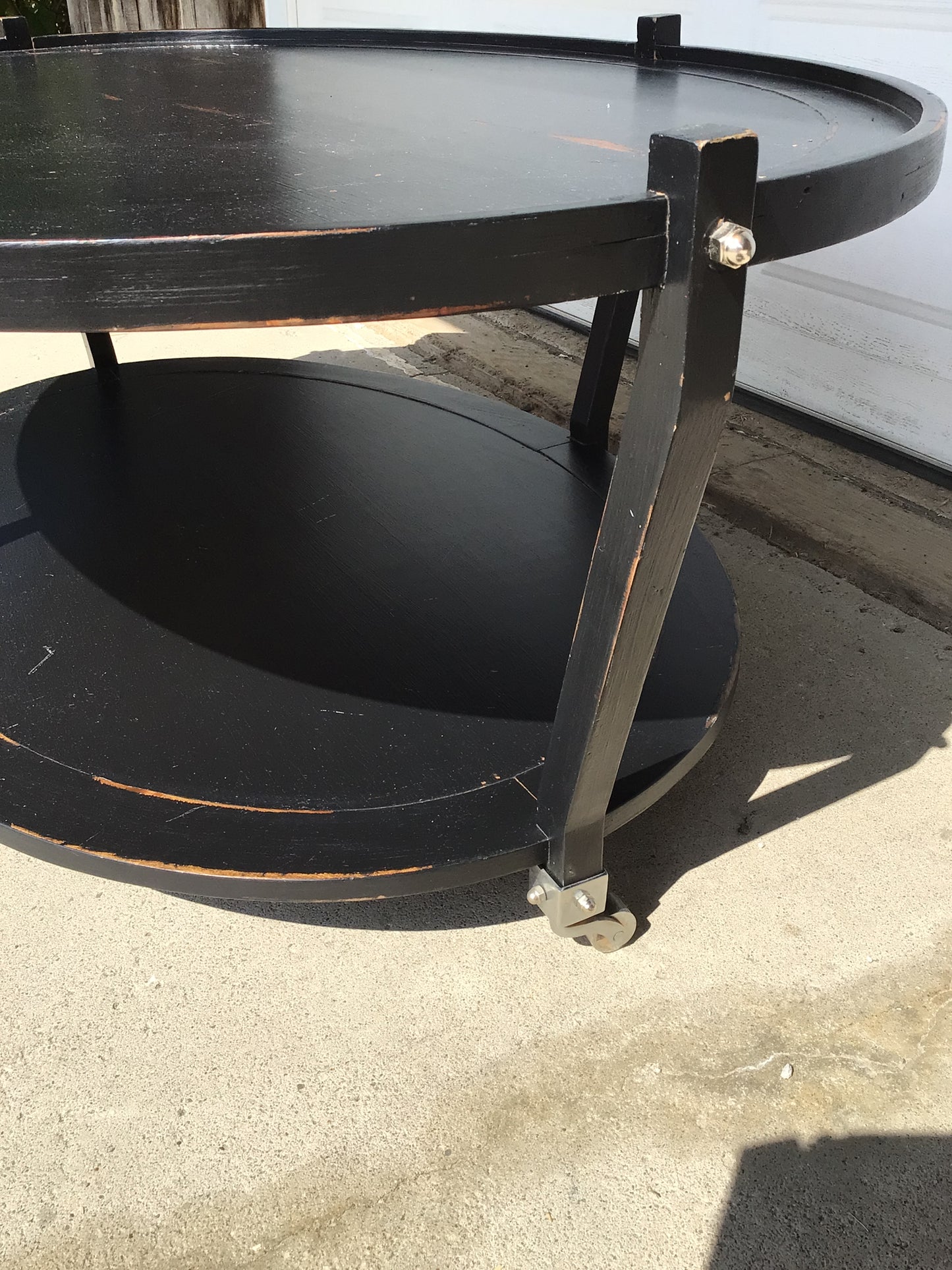 Wooden Oval Coffee Table on Wheels