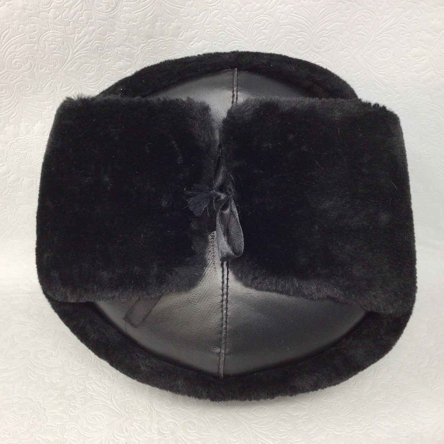 Faux Fur and Leather Black Hat