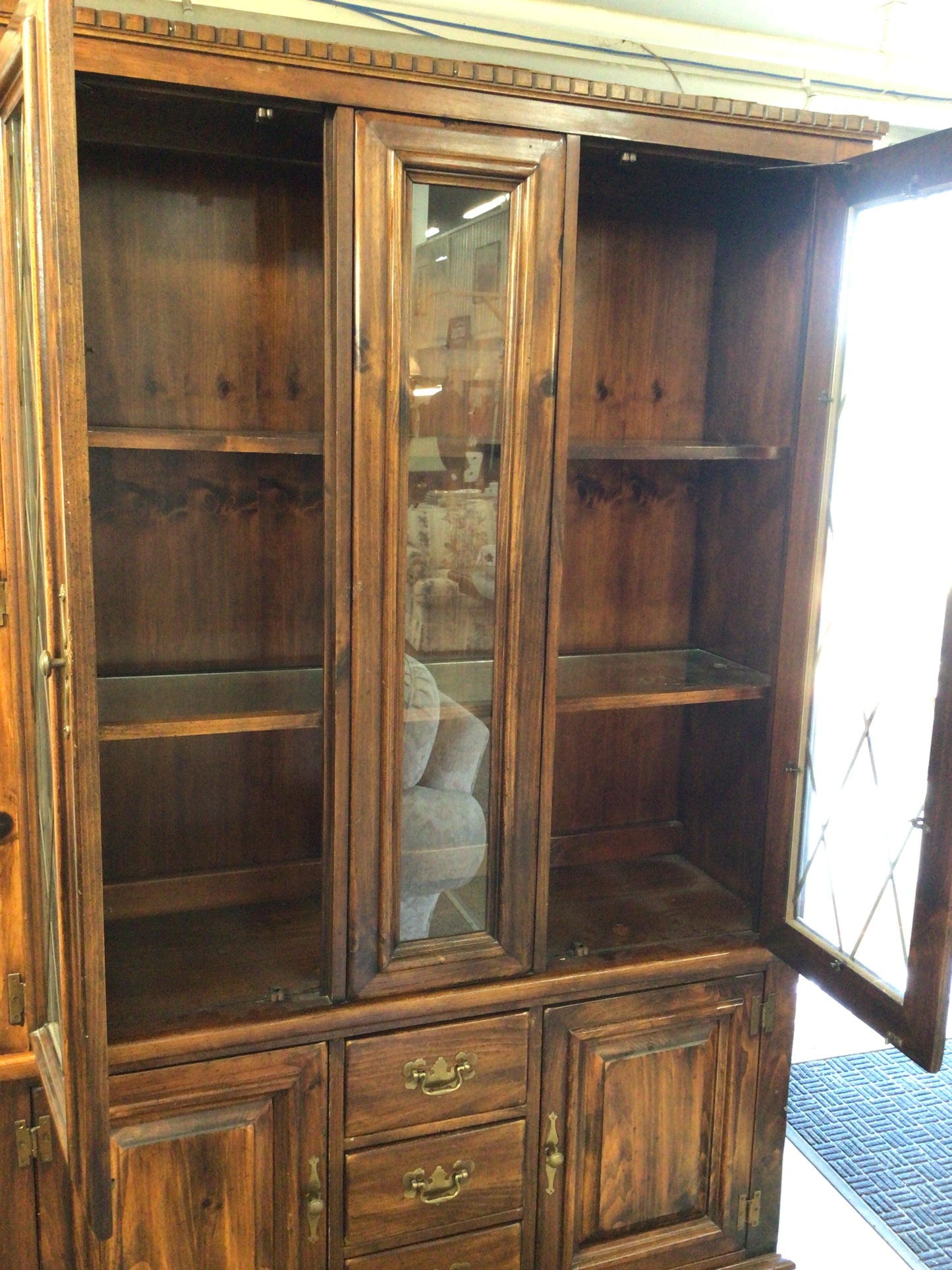 Vintage 1970s Wood China Cabinet Hutch
