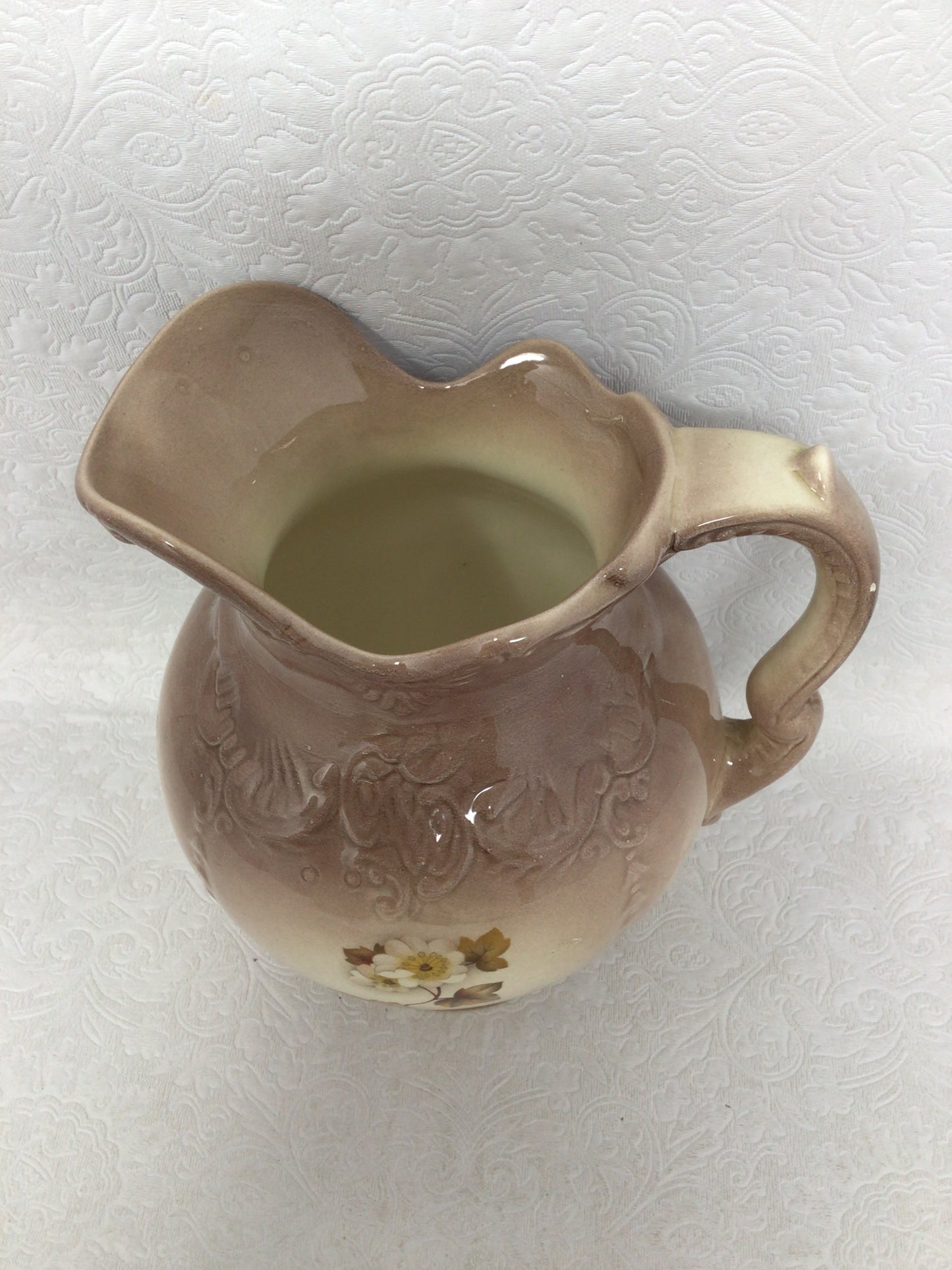 Taupe Colour Floral Water Pitcher and Wash Basin
