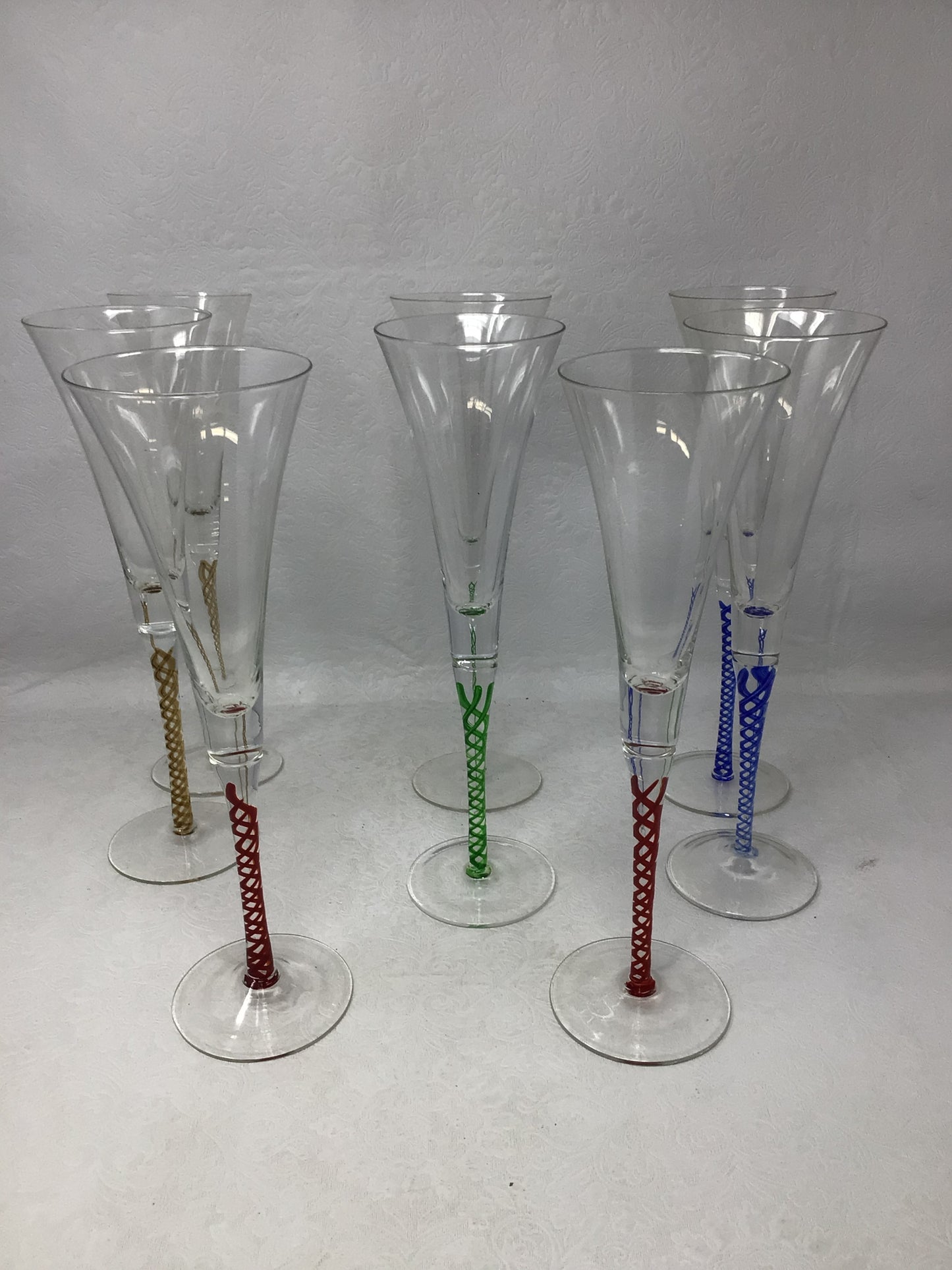 Multi-coloured Champagne Flutes, Set of 8