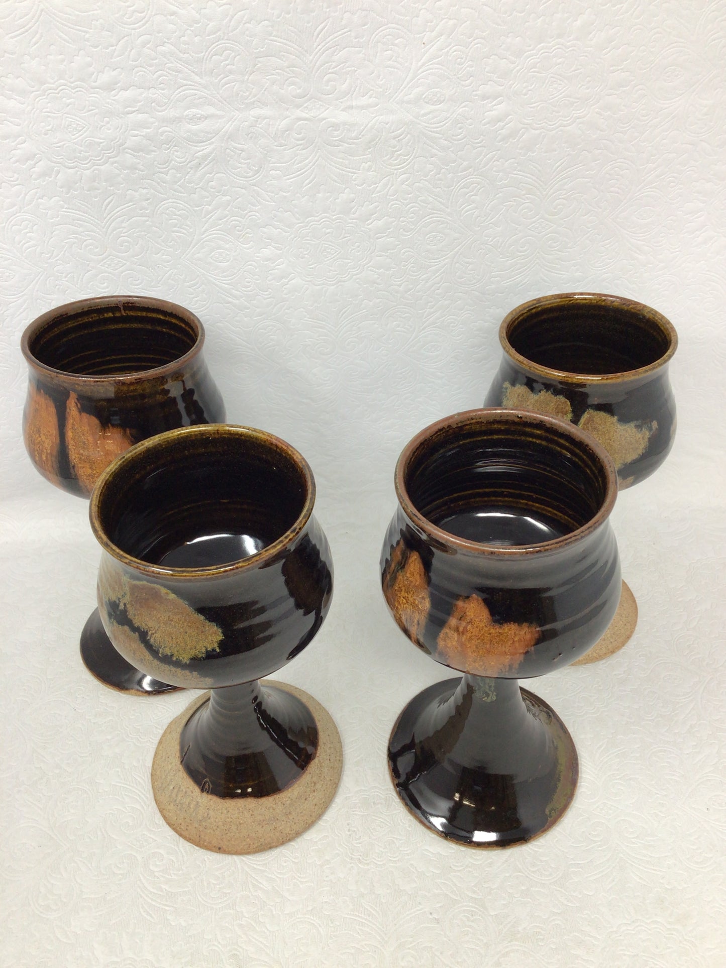 Set of 4 Handmade Pottery Wine Goblets
