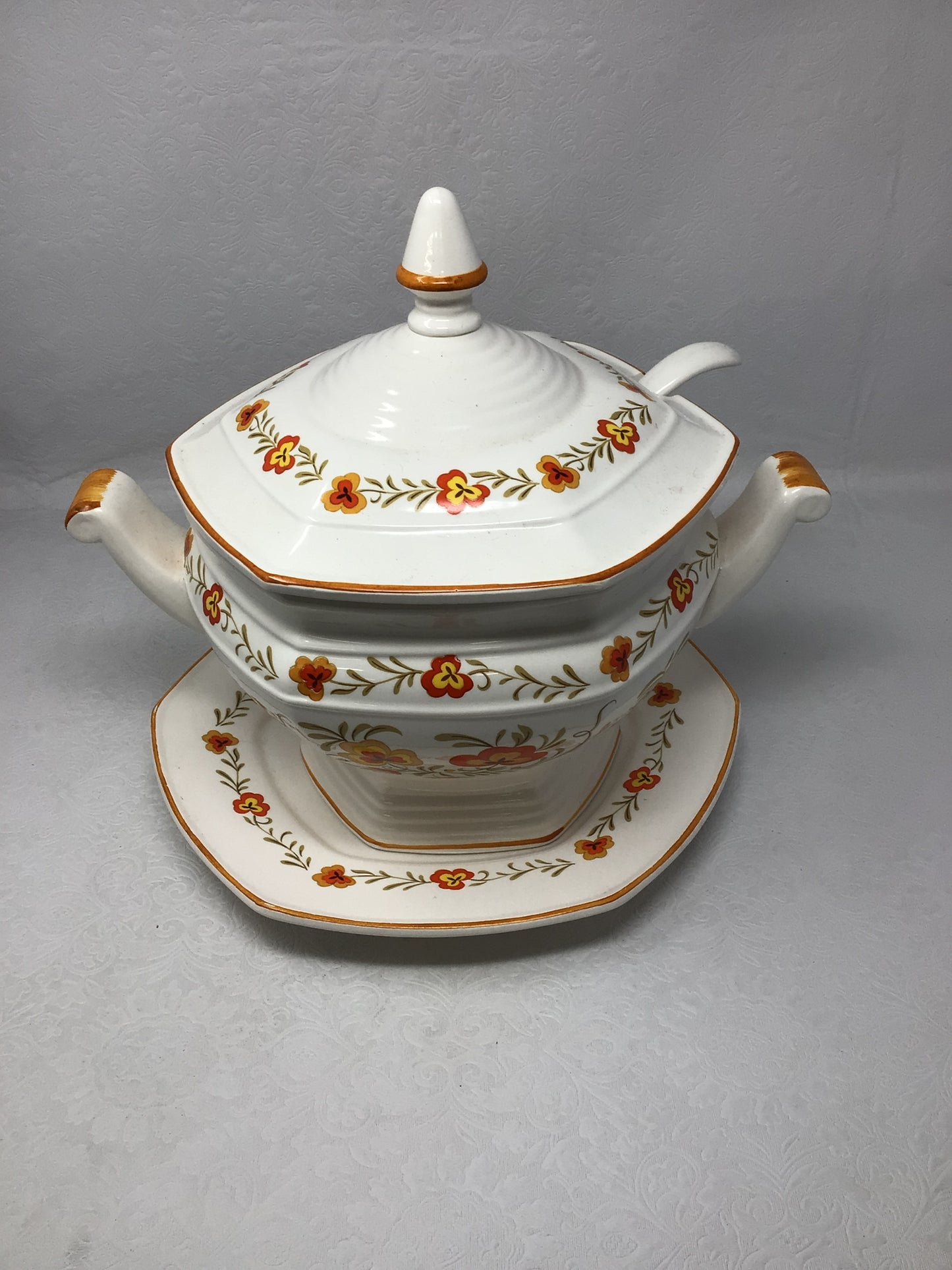 Vintage Floral Soup Tureen with Ladle