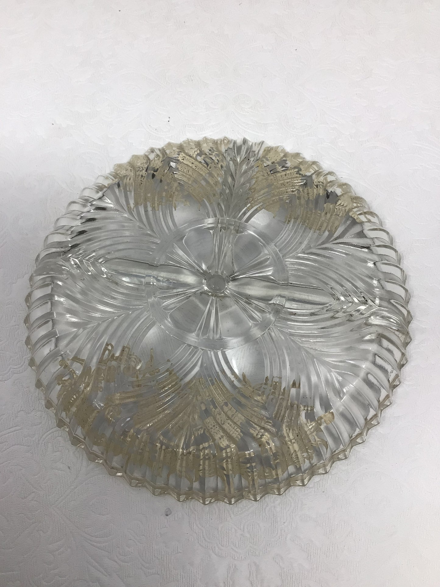 Glass Relish Dish with Silver Overlay