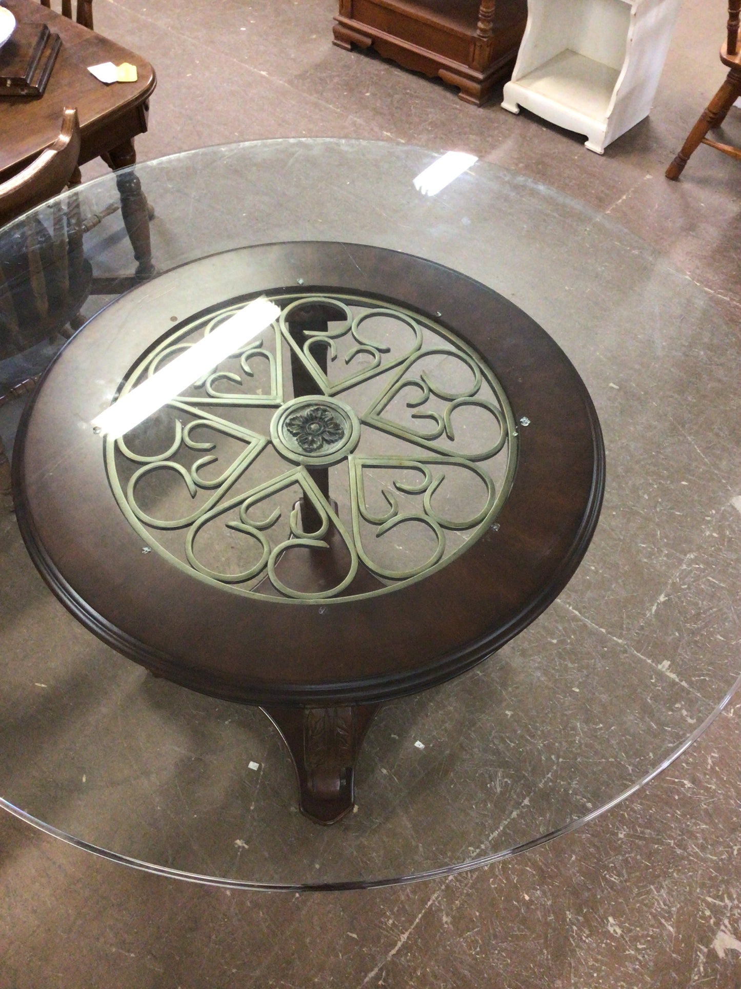 Ornate Round Glass Top Table