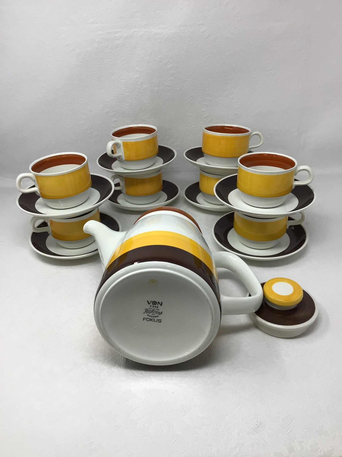 Rorstrand Fokus Coffee/Teapot With 8 Cups & Saucers