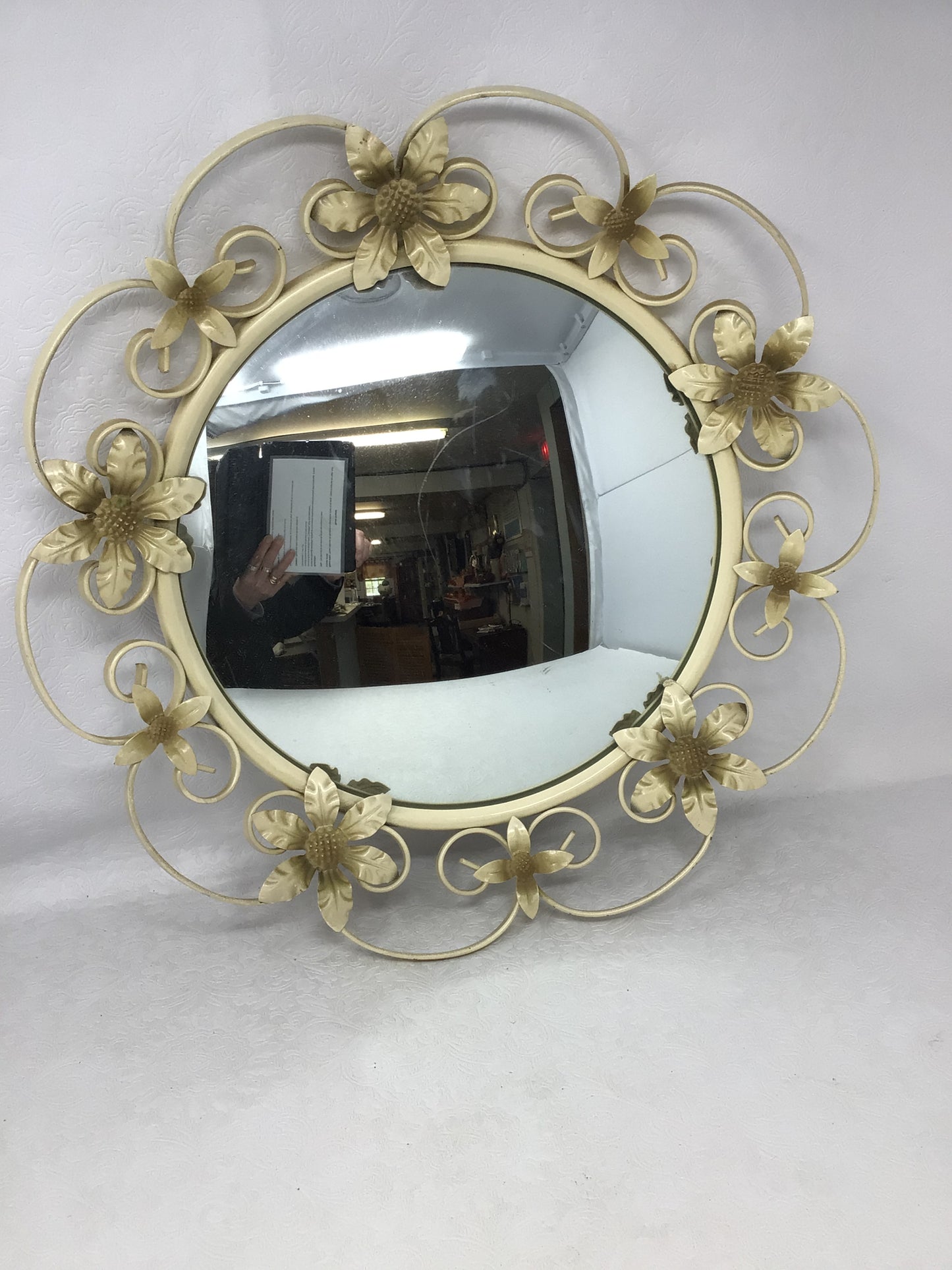 Vintage Sunburst Metal Floral Mirror