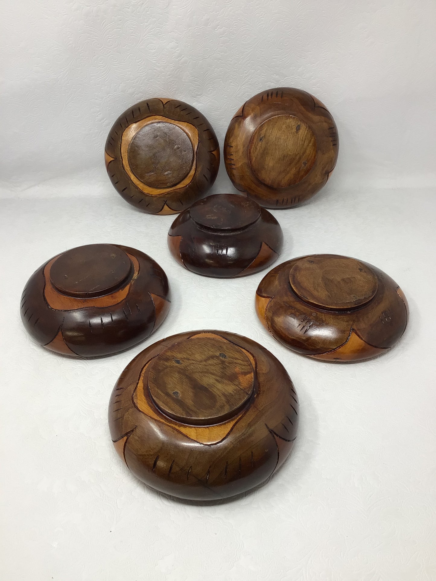 Vintage MCM Set of 6 Hand Carved Bowls