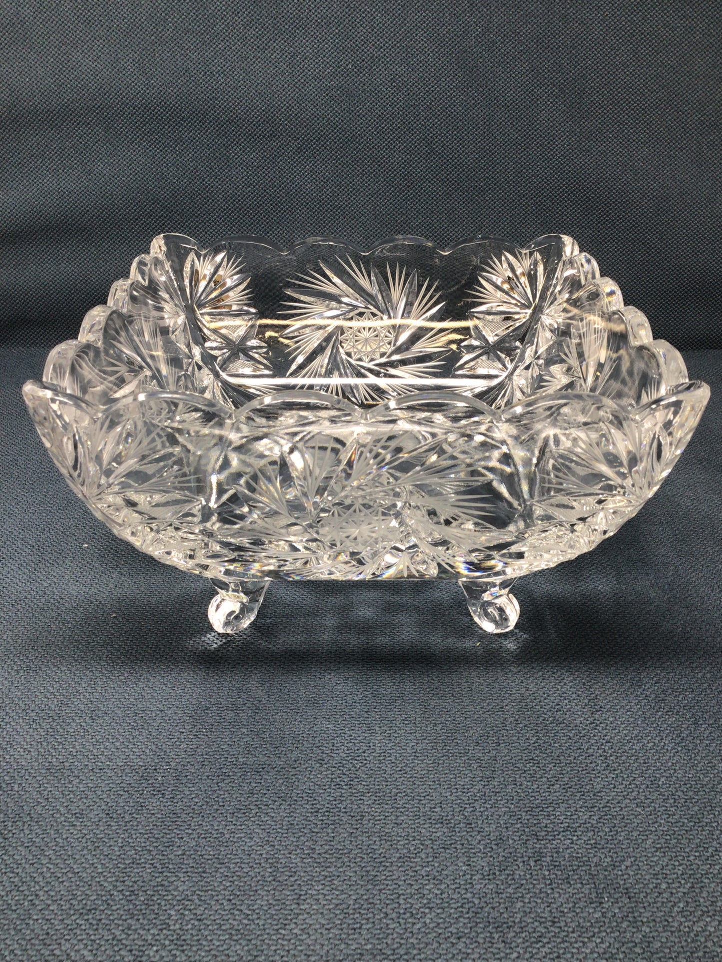 Vintage Cut Glass Square Footed Bowl