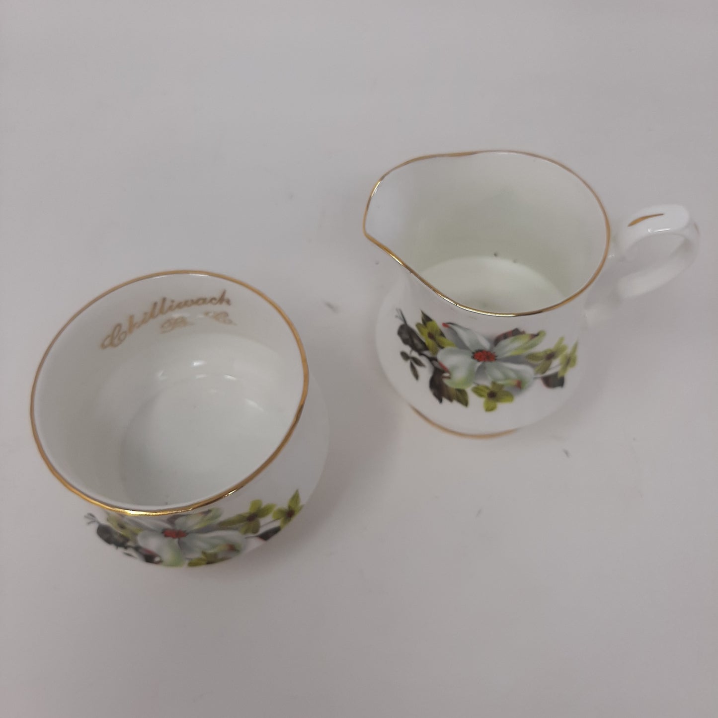 Vintage Bone China Dogwood Pattern Royal Windsor Cream and Sugar Set