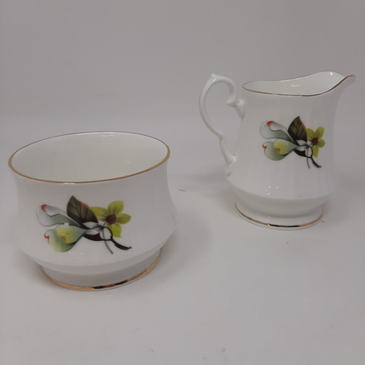 Vintage Bone China Dogwood Pattern Royal Windsor Cream and Sugar Set