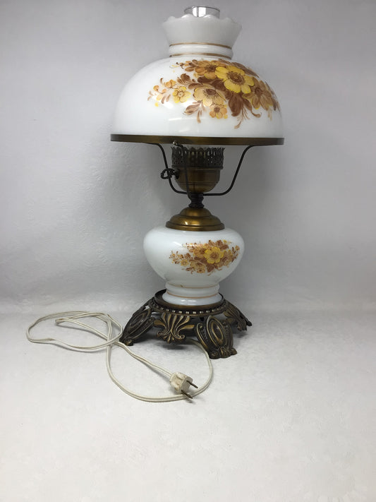 Vintage Yellow Floral Hurricane Lamp