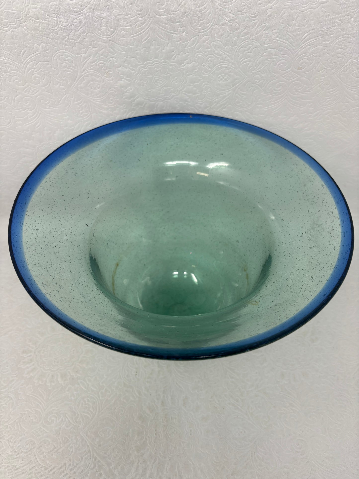 Hand Blown Blue Rimmed Green Vase/Bowl