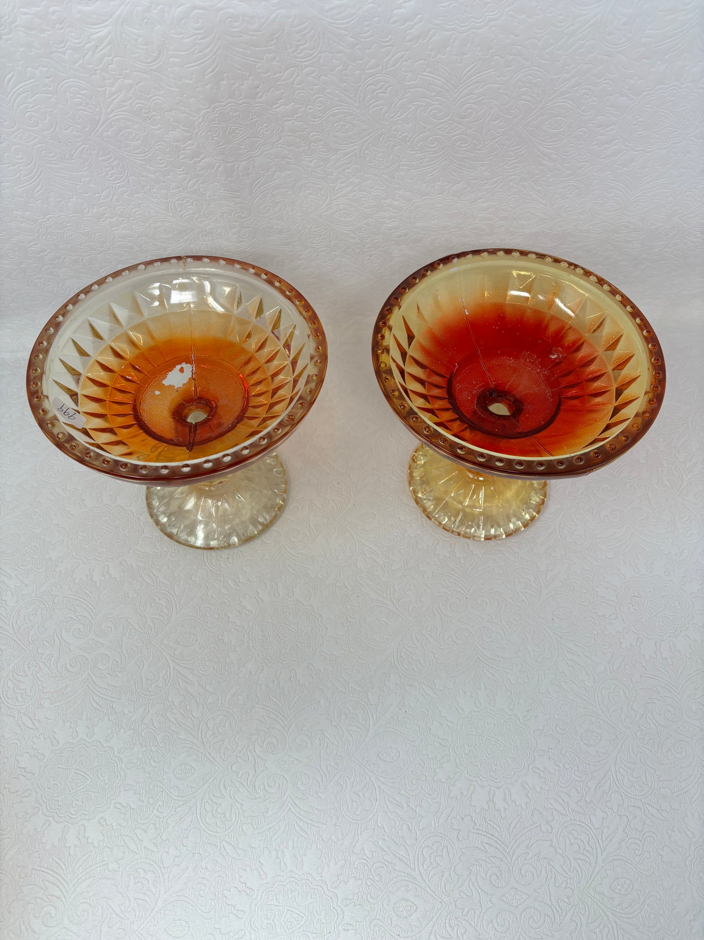 2 Vintage Amberina Glass Pedestal Dishes & Candy Dish