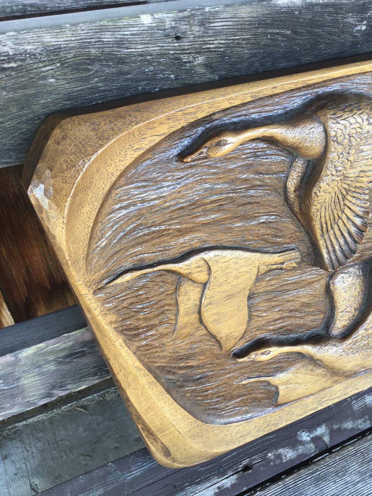 Vintage Wood-carved Wall Plaque - Canada Geese