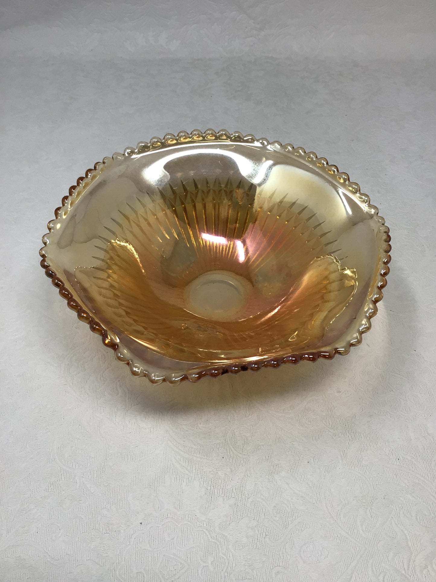 Jeannette Anniversary Marigold Carnival Glass Bowl