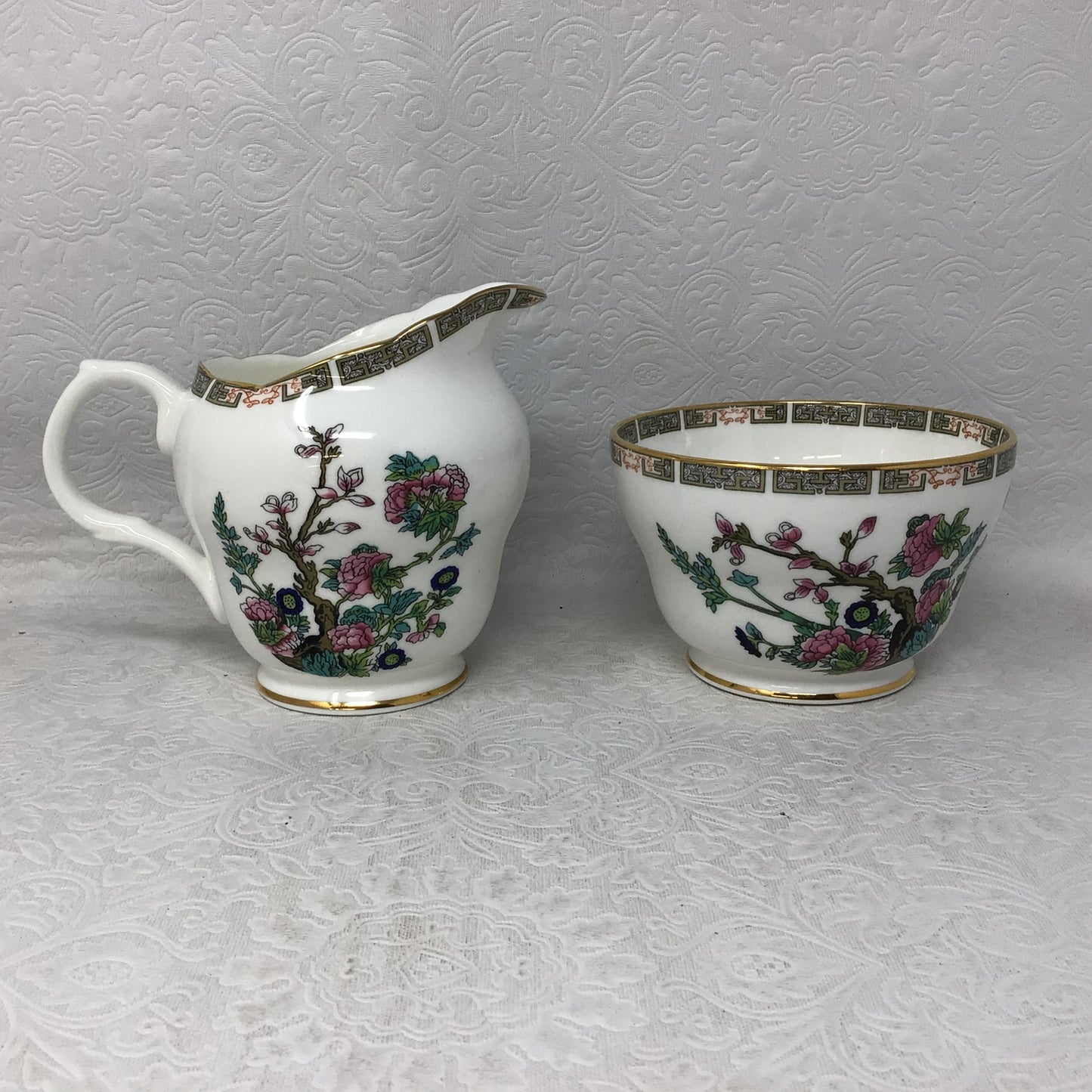 Vintage Indian Tree Design Creamer and Sugar Dish