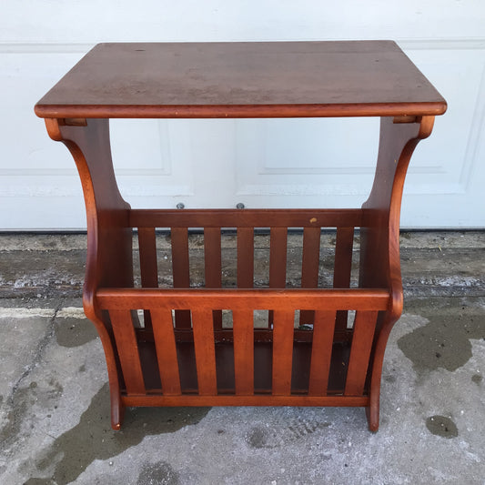 Vintage Red Wood Magazine Holder Side Table