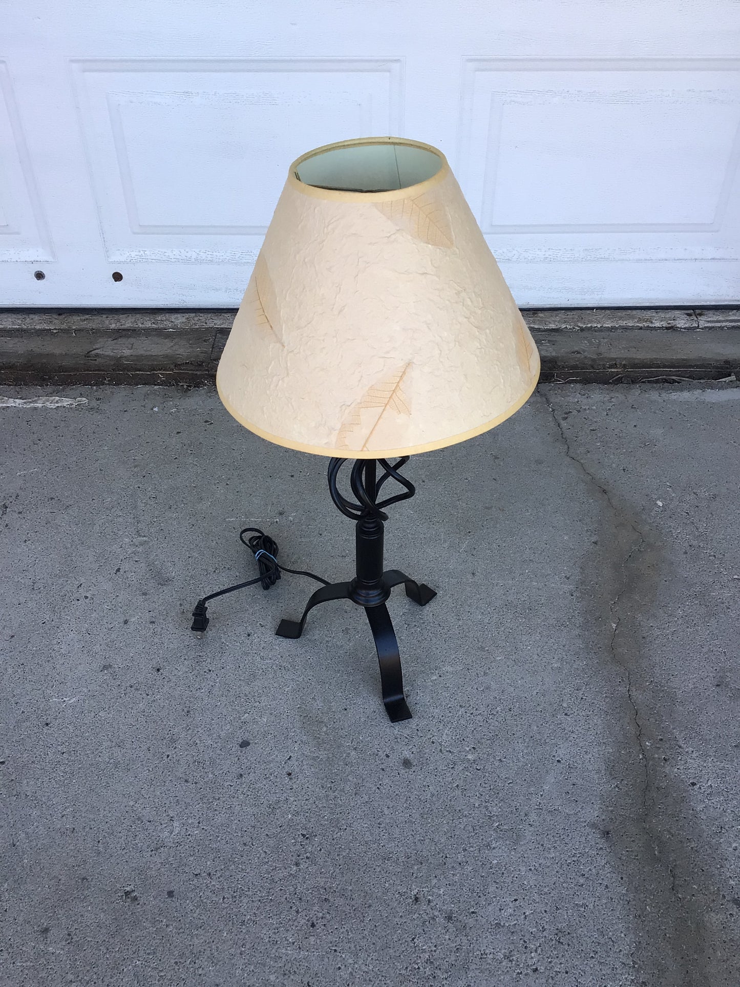 Wrought Iron Table Lamp with Leaf Embossed Shade