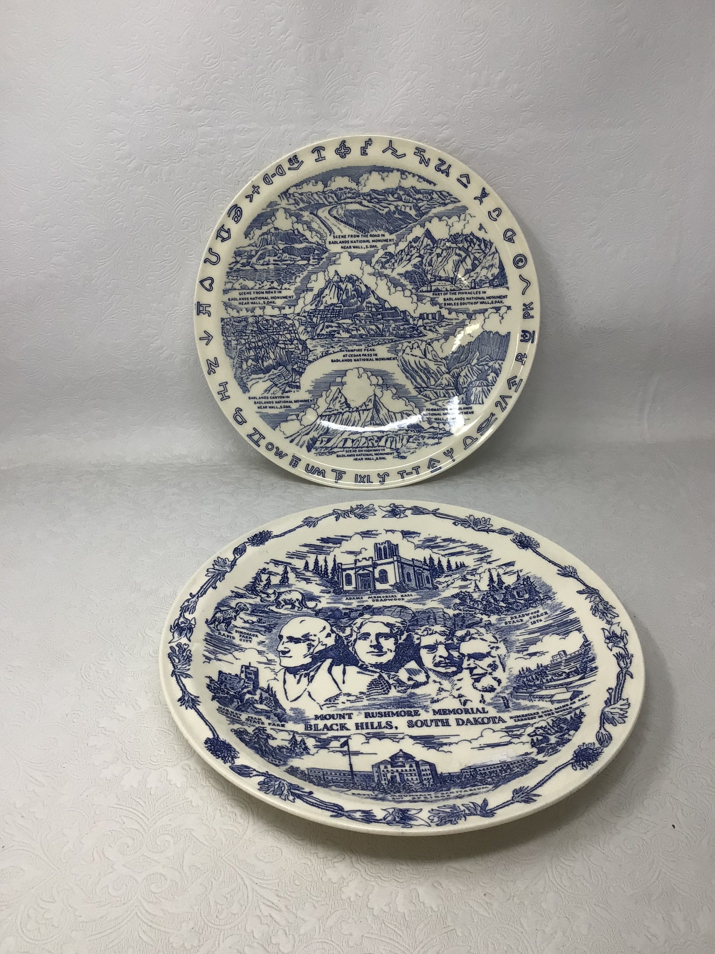 Set of 2 Vintage Blue Transferware Souvenir Collector Plates